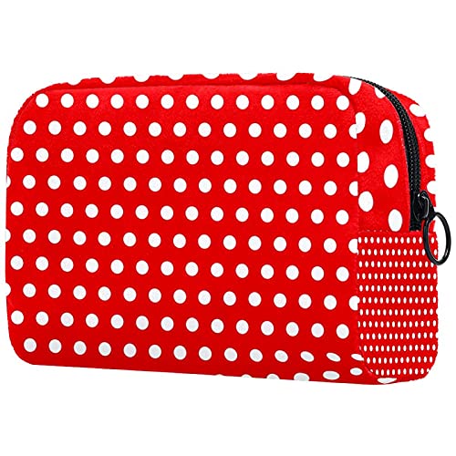 Stylish Leather Travel Makeup Bag for Women - Waterproof Cosmetic Organizer with Zipper, Polka Dot Design (Red) - Perfect for Vacation, Gym & Daily Essentials Storage