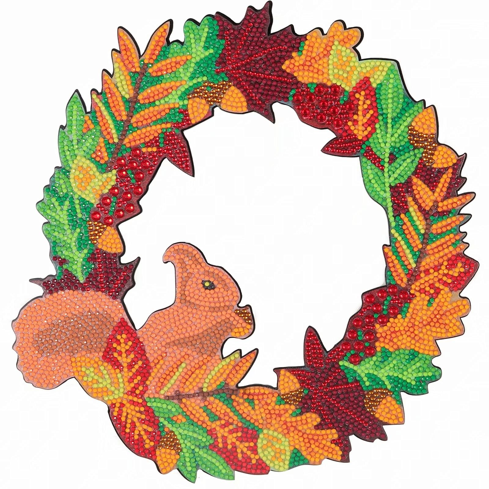 5D DIY Maple Leaf Squirrel Diamond Painting Wreath Kit - Special Shaped Crystal Rhinestone Art for Christmas Wall Decor (12 Inch Garland) - Perfect for Holiday Home Decoration, Gift Giving & Craft Lovers