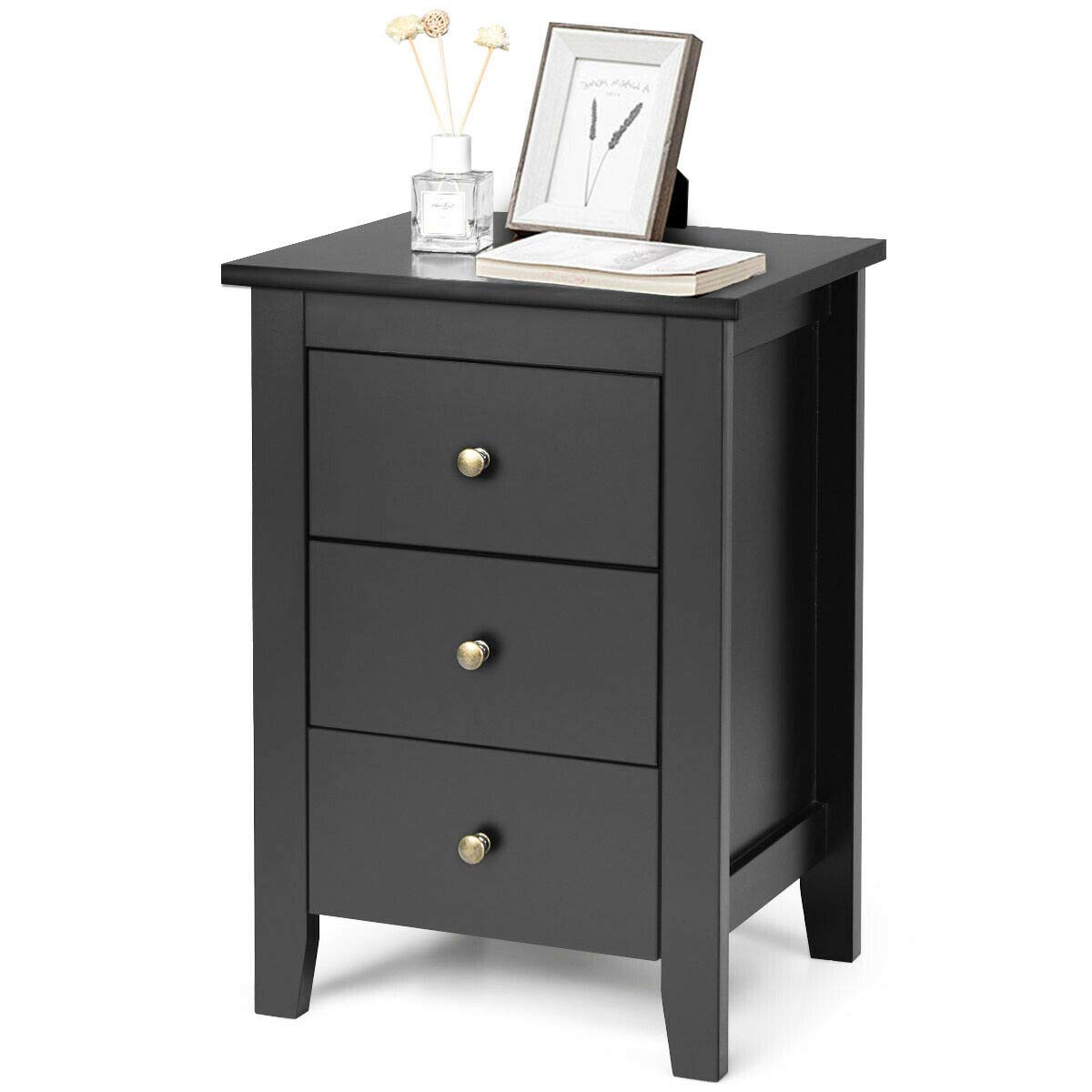 Modern Multi-Function End Table with 3 Drawers - Nightstand, Desk Cabinet & Storage Organizer | Durable Study Table for Living Room, Bedroom & Office | Space-Saving Black Side Table for Small Apartments & Workspaces