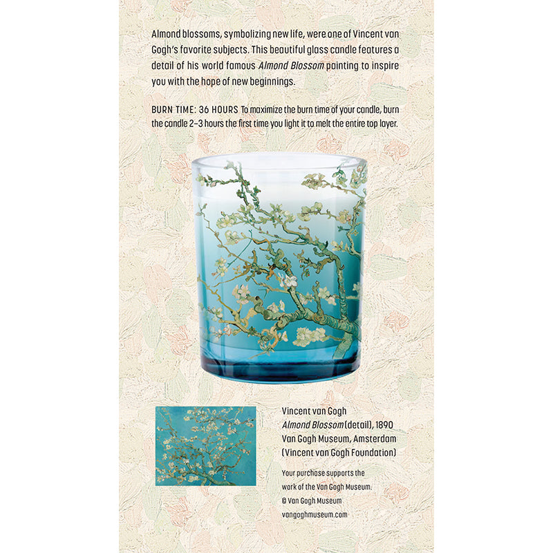 Van Gogh Almond Blossom Unscented Glass Candle - Decorative Art Glass Jar for Home Decor, Wedding Centerpieces & Gift Giving