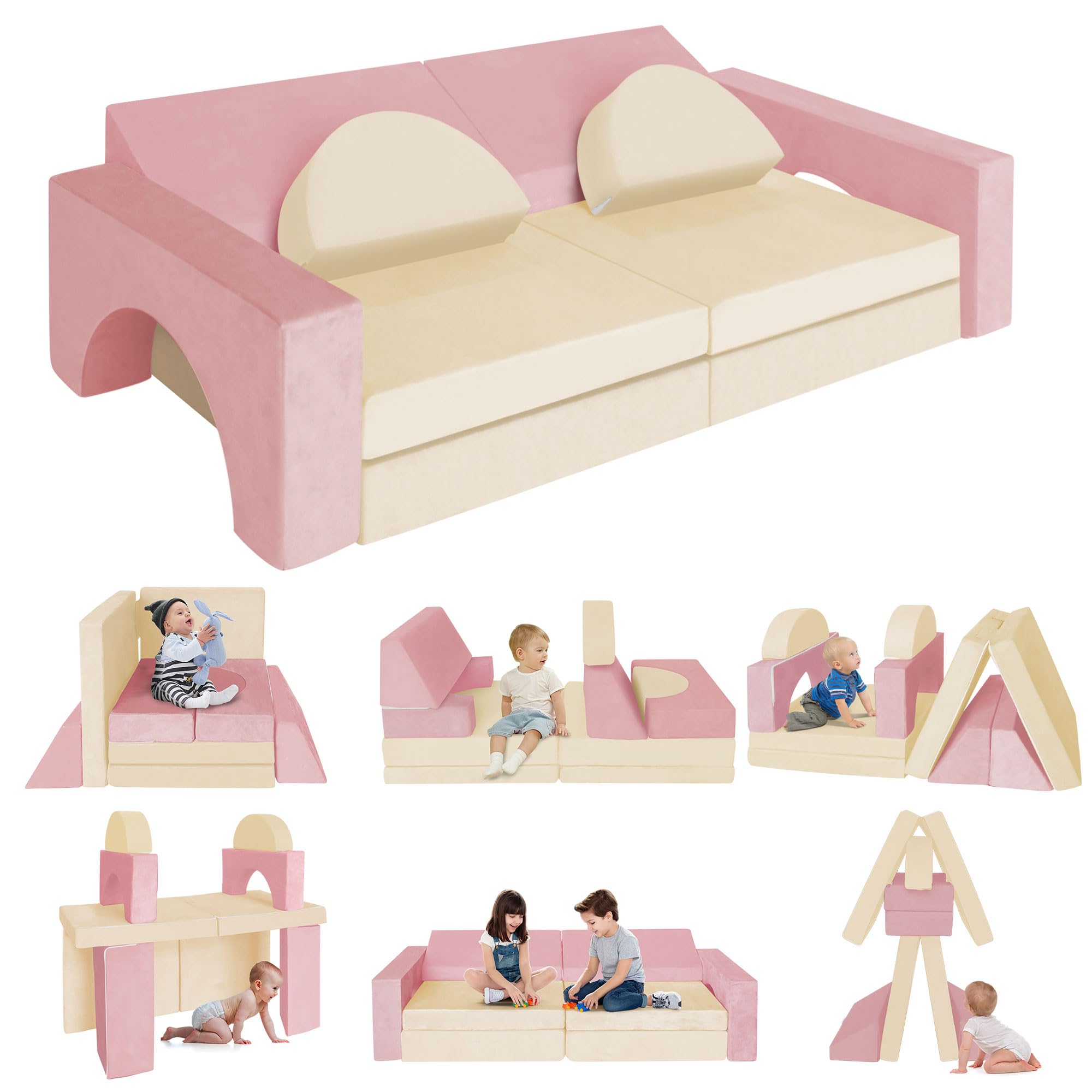 RELIANCER 8PCS Modular Kids Play Couch - Soft Foam Sectional Sofa Set for Toddlers to Teens | Playroom Furniture, Nugget Couch, Climbing Fort, Playhouse Blocks | Perfect for Indoor Play, Learning & Creative Activities