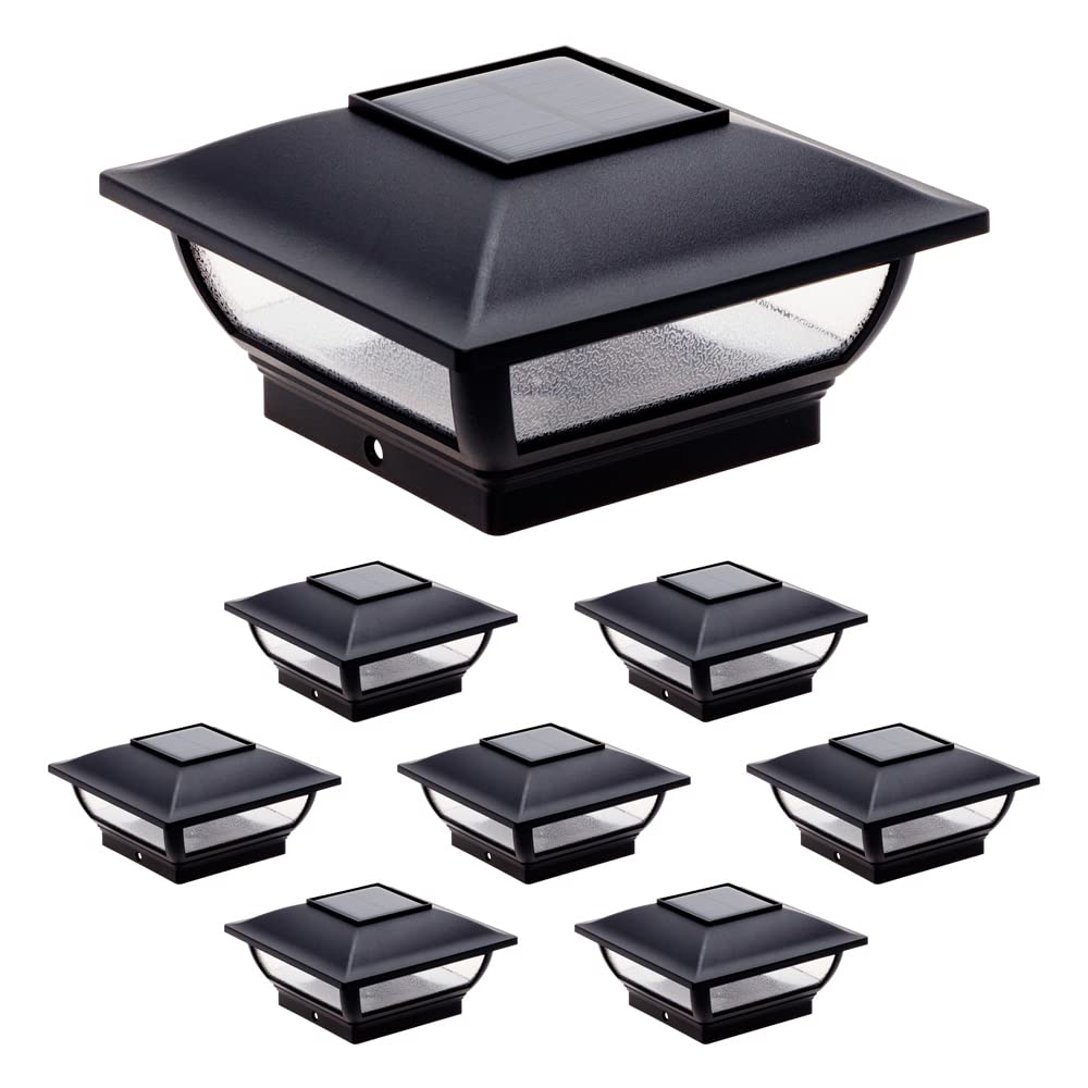 Royalty Solar Post Lights - Waterproof Outdoor Solar Cap Lights for 4x4 Deck & Fence Posts (Black, 8 Pack) - Perfect for Garden, Pathway, and Backyard Lighting