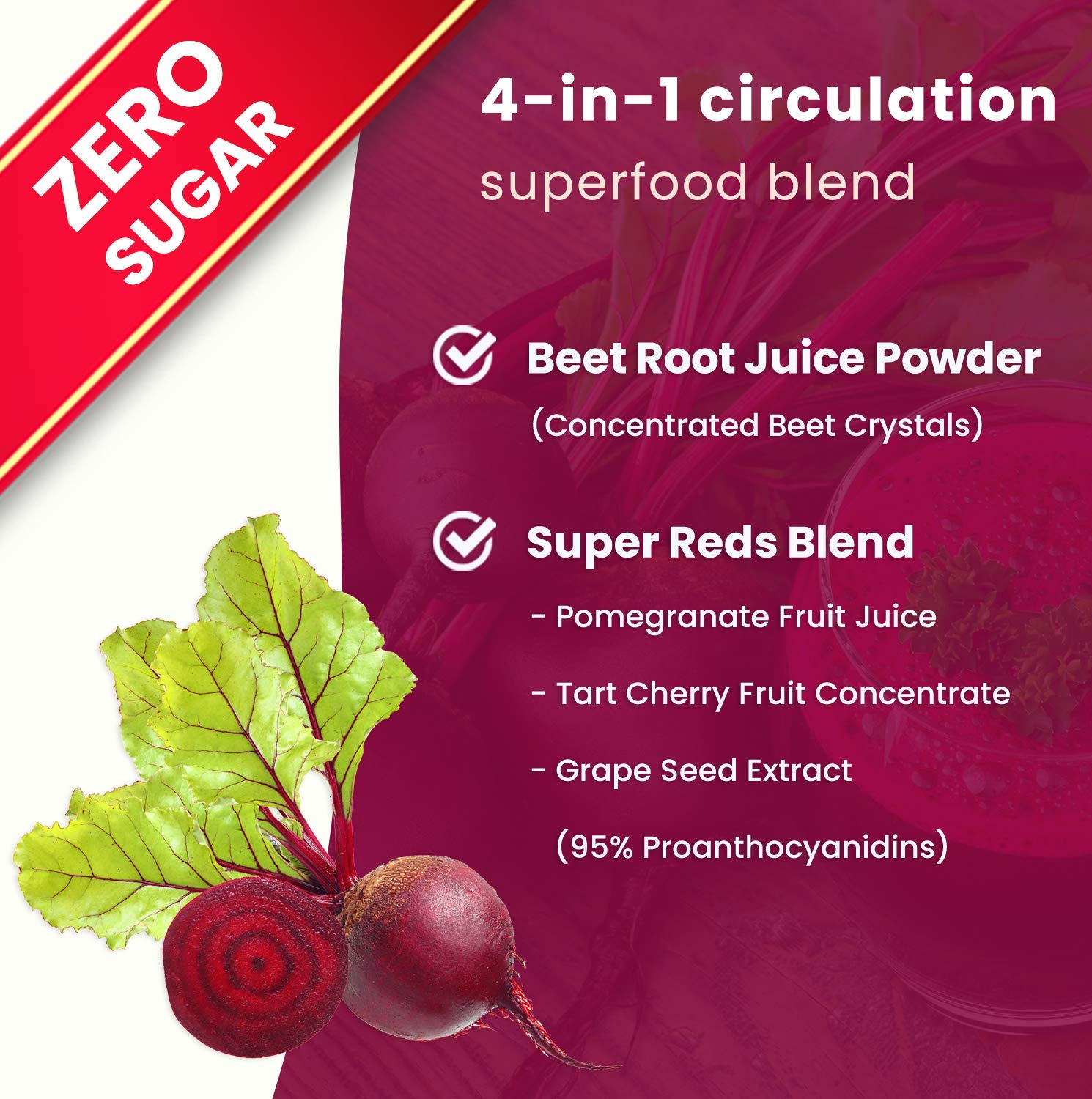 NutraChamps Beet Root Powder Supplement for Circulation - Nitric Oxide Booster with Beetroot Juice, Super Reds Powder & Grape Seed Extract | Sugar-Free Superfood Powder (8.74 Oz) for Energy, Heart Health & Athletic Performance