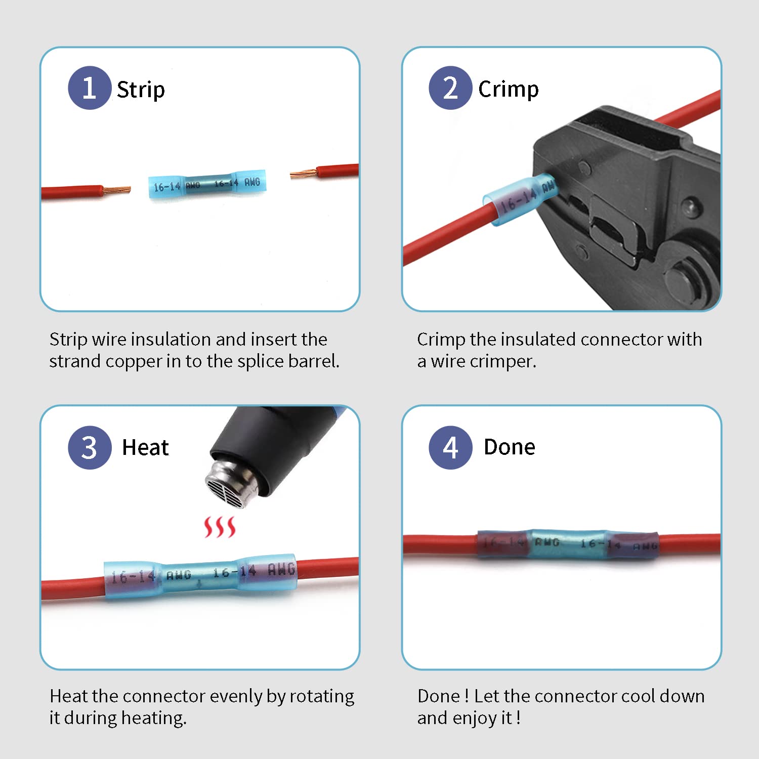 ZIPCCI 1000Pcs Red Waterproof Heat Shrink Butt Connectors - Marine, Automotive & Electrical Wire Repair (Includes Butt Splice & Crimp Connectors) - Perfect for Boat Wiring, Car Electrical Systems & Trailer Light Installations