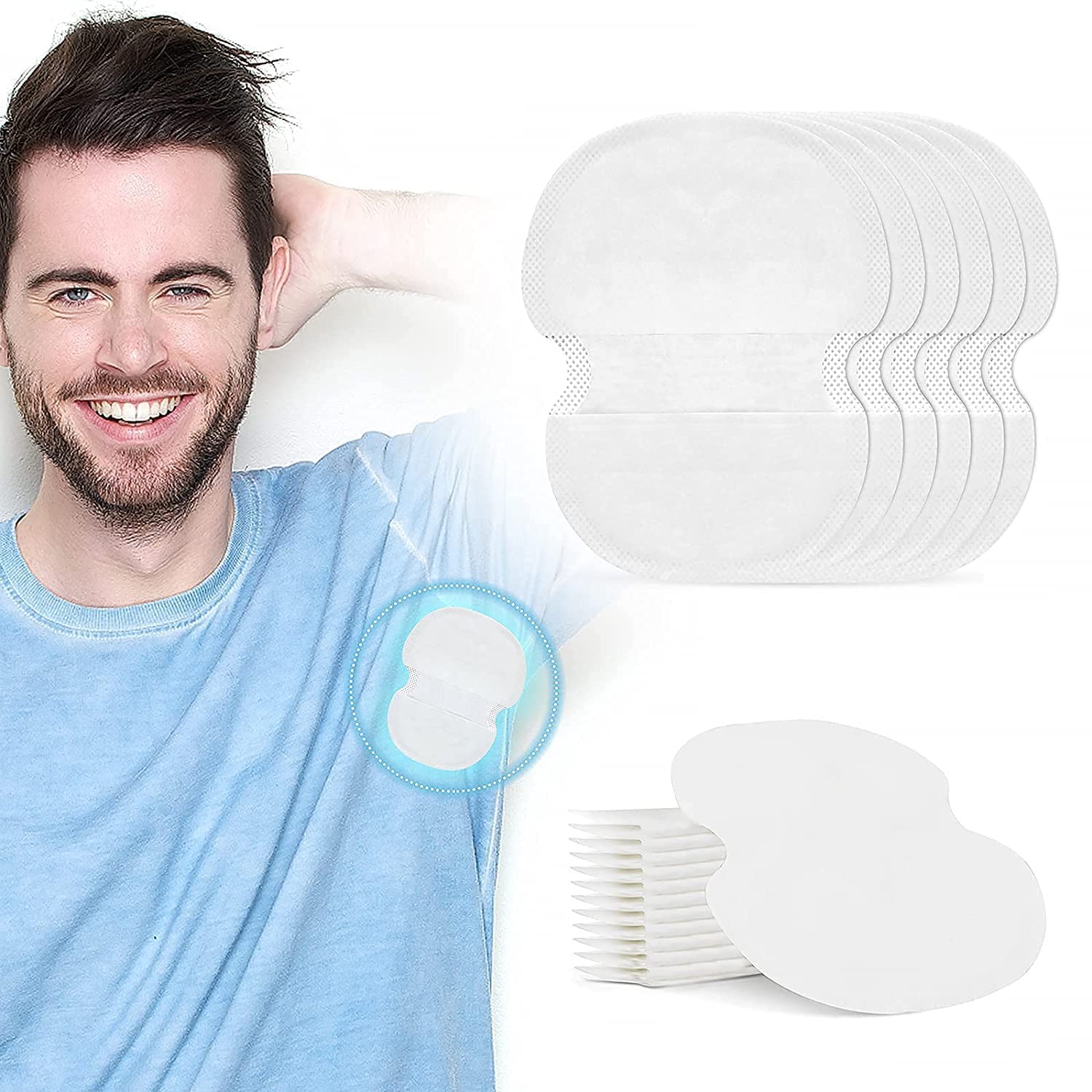 Luella Disposable Underarm Sweat Pads for Men - Highly Absorbent Cotton Pads with Anti-Allergic, Antibacterial & Odor Control Protection (White) | Perfect for Gym, Work & Daily Comfort