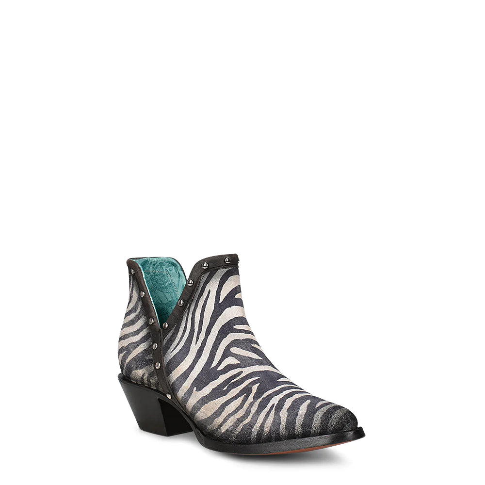 Z2012 Women's Western Leather Ankle Boots - Corral White & Black Zebra Print - Stylish Cowgirl Boots for Rodeo, Country Dancing & Casual Wear