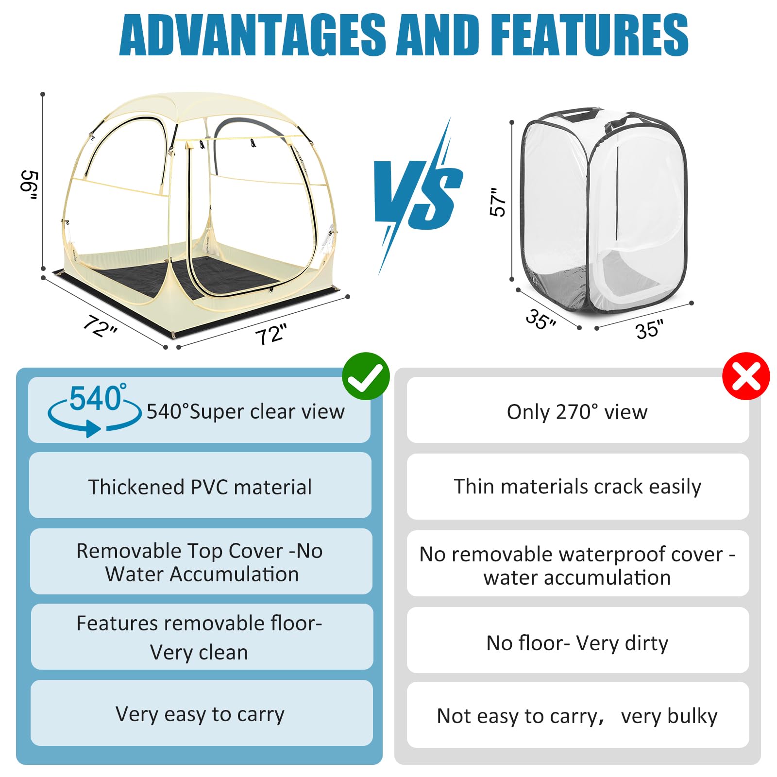 Eapele Instant Pop Up Sports Tent - 1 to 6 Person Portable Shelter for Camping, Fishing, Hiking & Outdoor Events - Waterproof Rain Protection for Picnics, Beach, Sports Games & Festivals