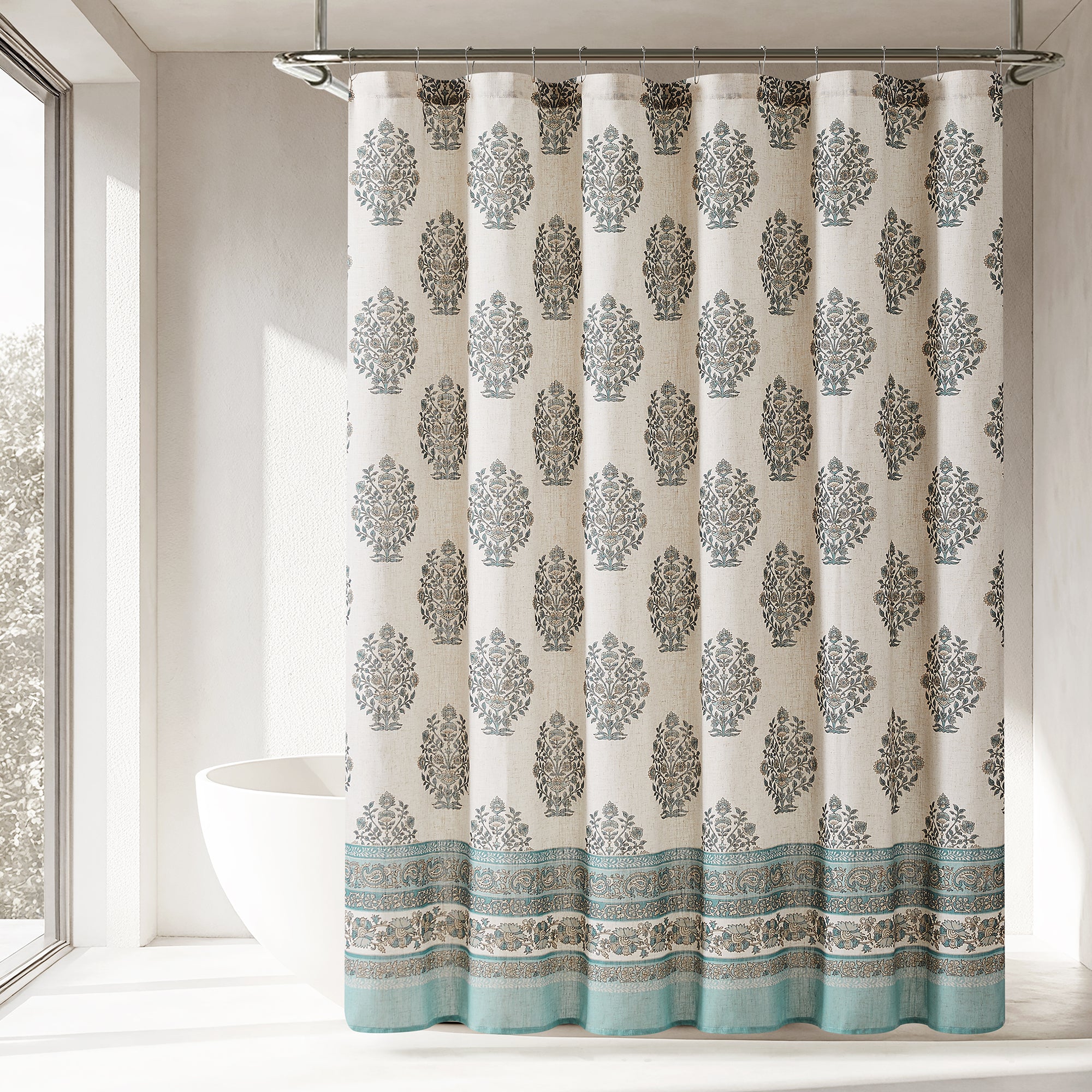 Sophia Floral Block Bouquet Shower Curtain - Waterproof Bathroom Decor for Vintage & Modern Homes