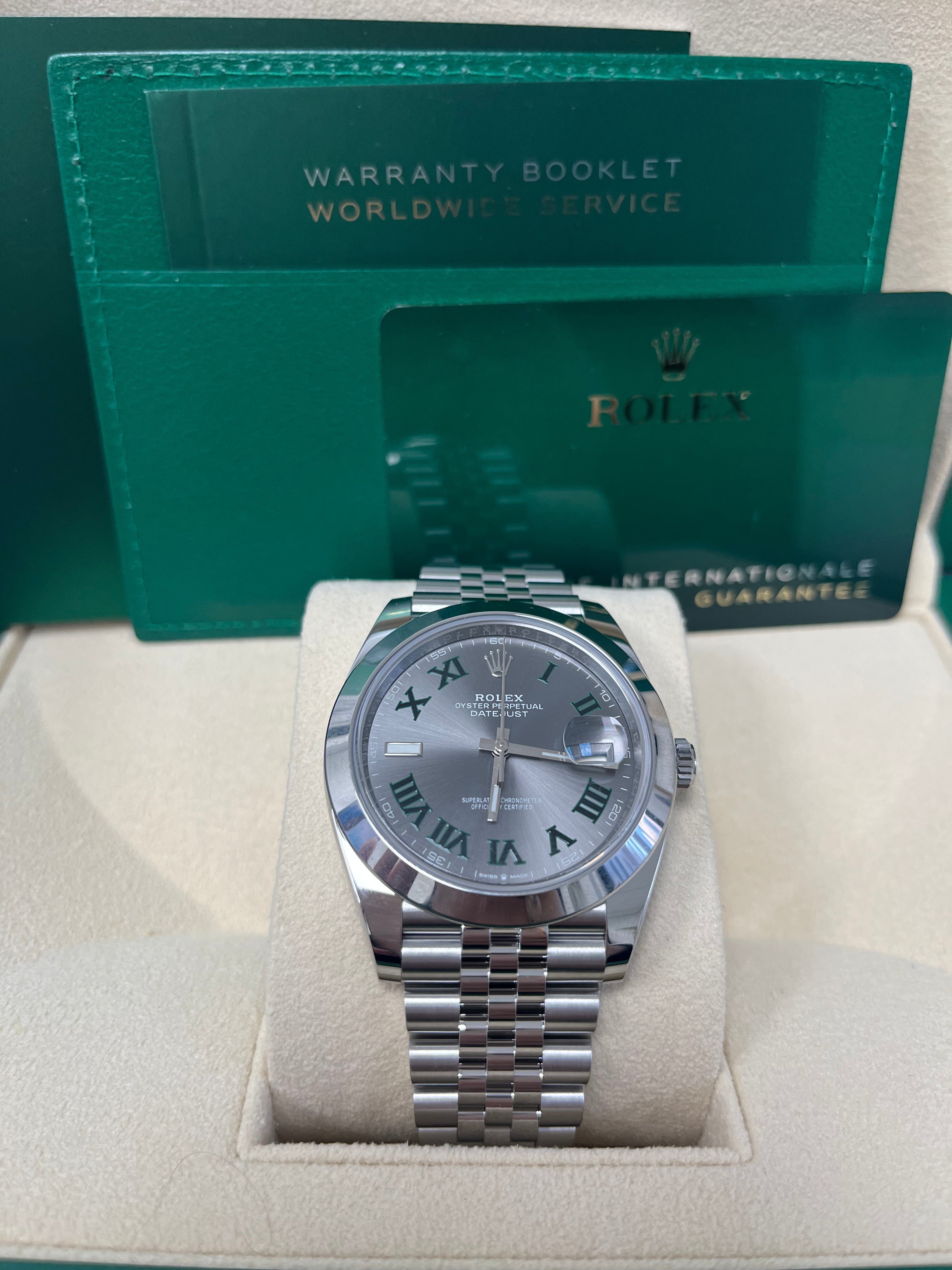 Rolex Datejust 41 Stainless Steel Watch - Wimbledon Slate Green Roman Dial, Smooth Bezel & Jubilee Bracelet (Ref# 126300) | Luxury Dress Watch for Men, Business & Formal Occasions