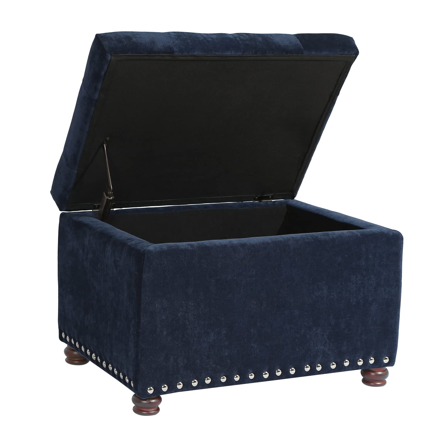 Premium Tufted Rectangular Storage Bench Ottoman Footstool - Blue Velvet Upholstery, 24
