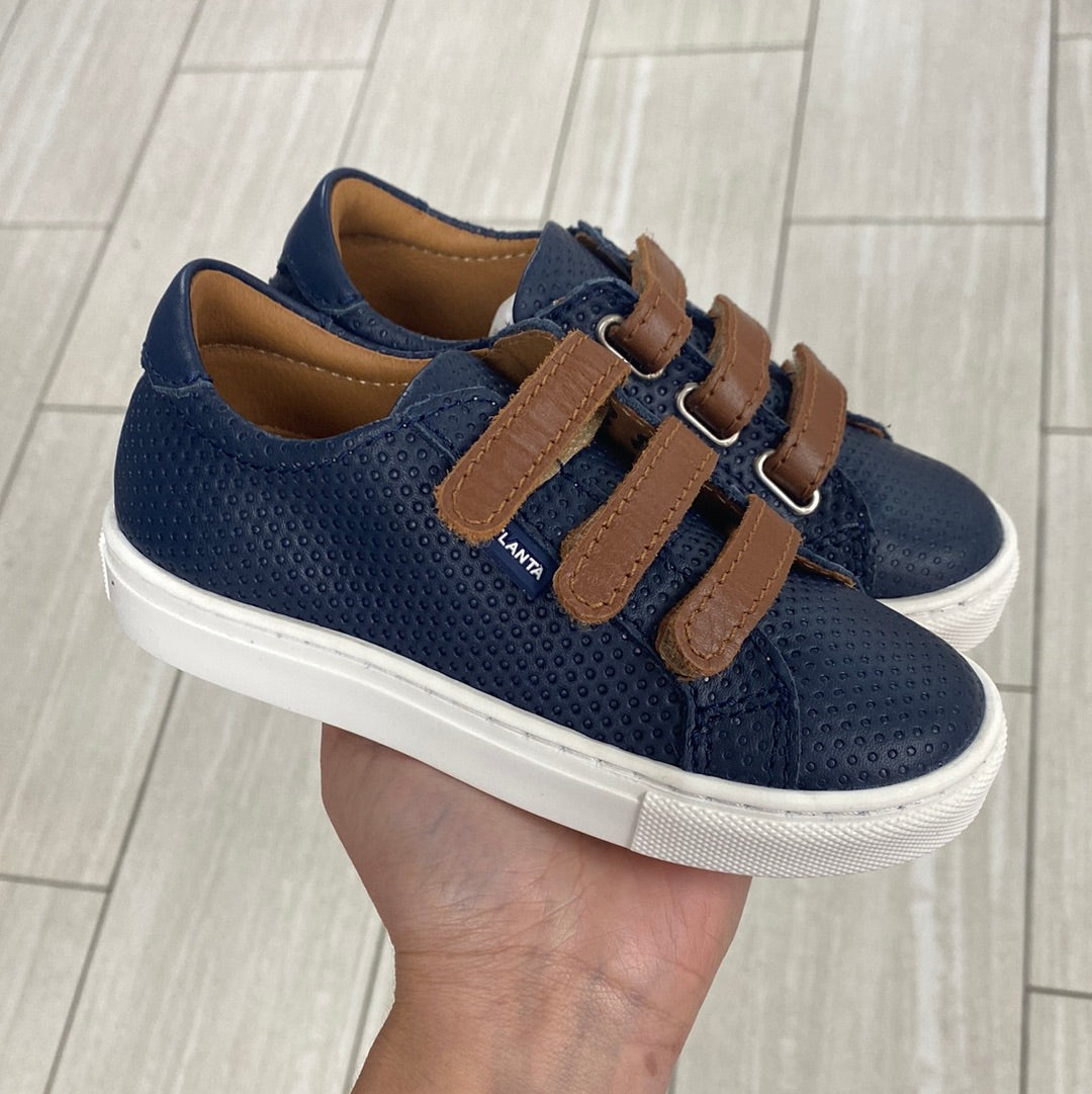 Men's Atlanta Moccasin Brown & Blue Stamped Velcro Sneakers - Comfortable Slip-On Shoes for Casual Wear & Outdoor Activities