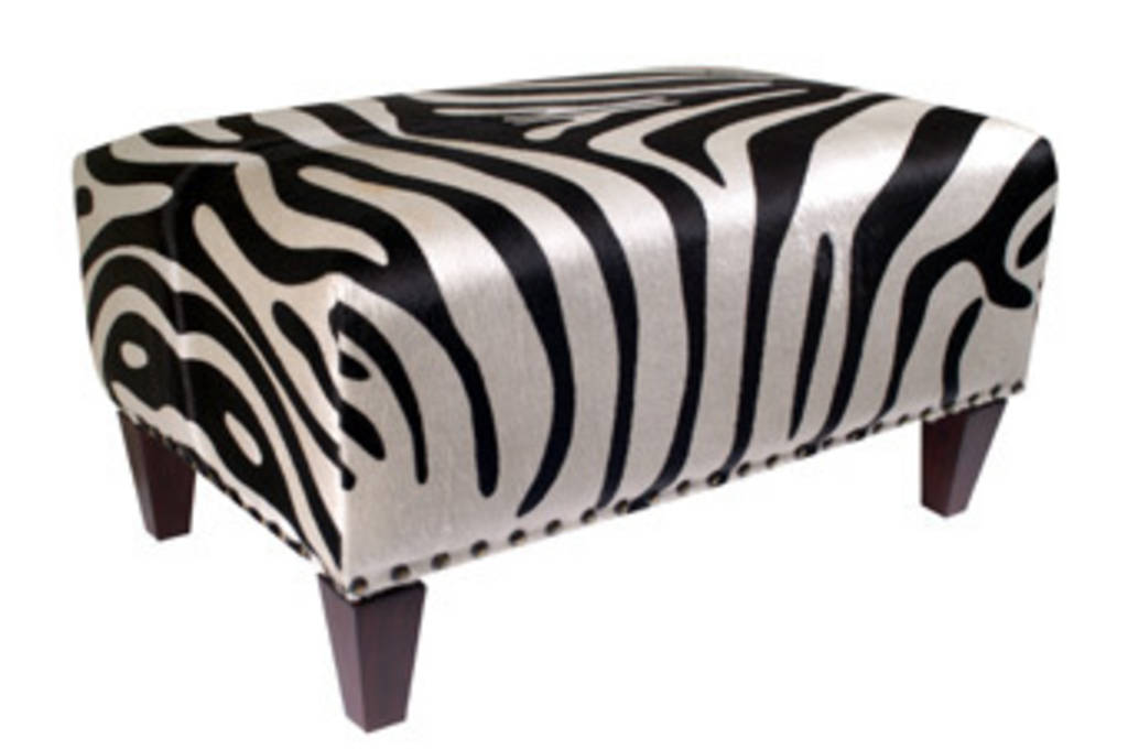 Premium Zebra Cowhide Ottoman with Solid Wood Legs - 35.4