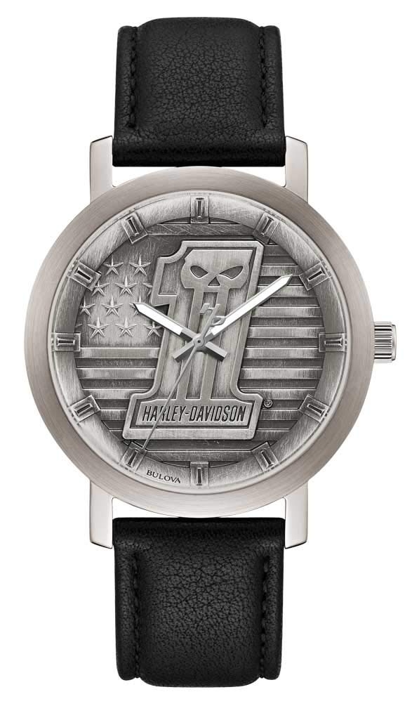 Harley-Davidson Men's #1 Skull Stars & Stripes Watch with Genuine Leather Strap 76A163 - Perfect for Bikers, Motorcycle Enthusiasts & Patriotic Fashion