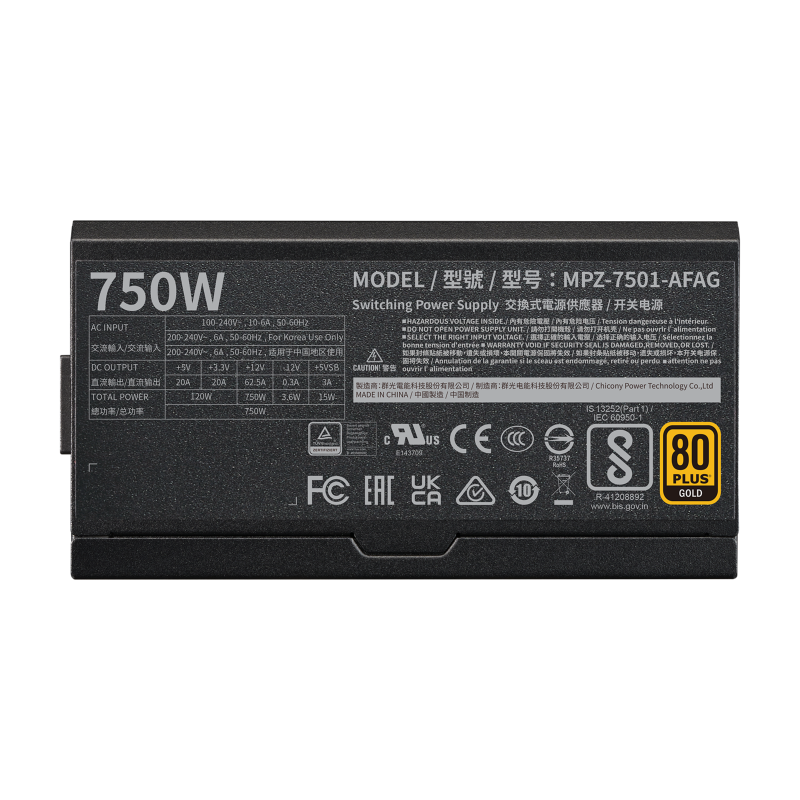 Cooler Master V750 Gold Full Modular ATX 3.0 Power Supply - 750W 80 Plus Gold Certified PSU with Multi GPU Support & 10 Year Warranty - Perfect for Gaming PCs, Workstations & High-End Builds