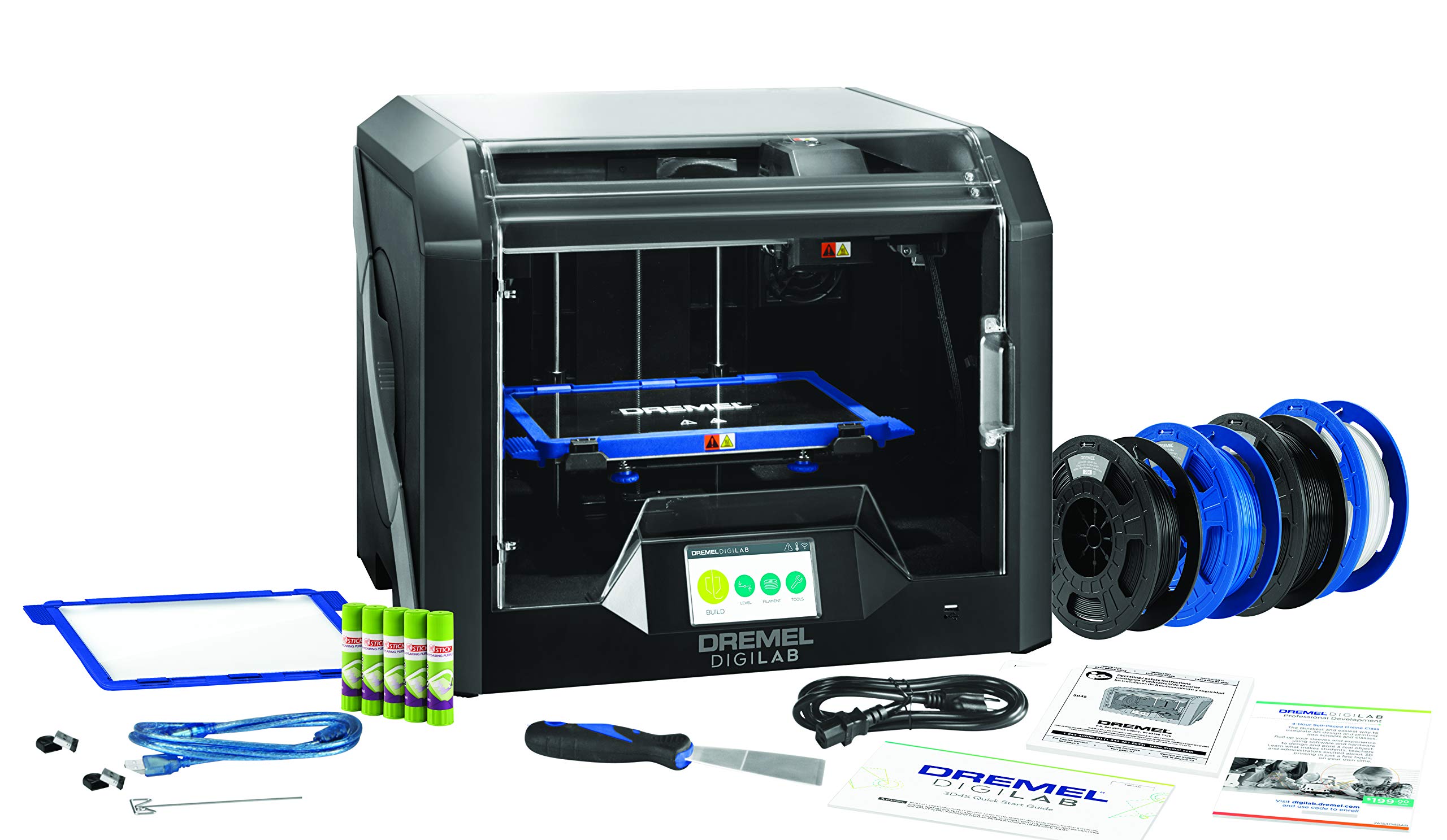 Dremel DigiLab 3D45-EDU 3D Printer Bundle with Heated Build Plate | Auto 9-Point Leveling | 30 Lesson Plans | Includes PLA-BLA-01 Filament (1.75mm, 0.75kg, Black) | Perfect for STEM Education & Classroom 3D Printing Projects
