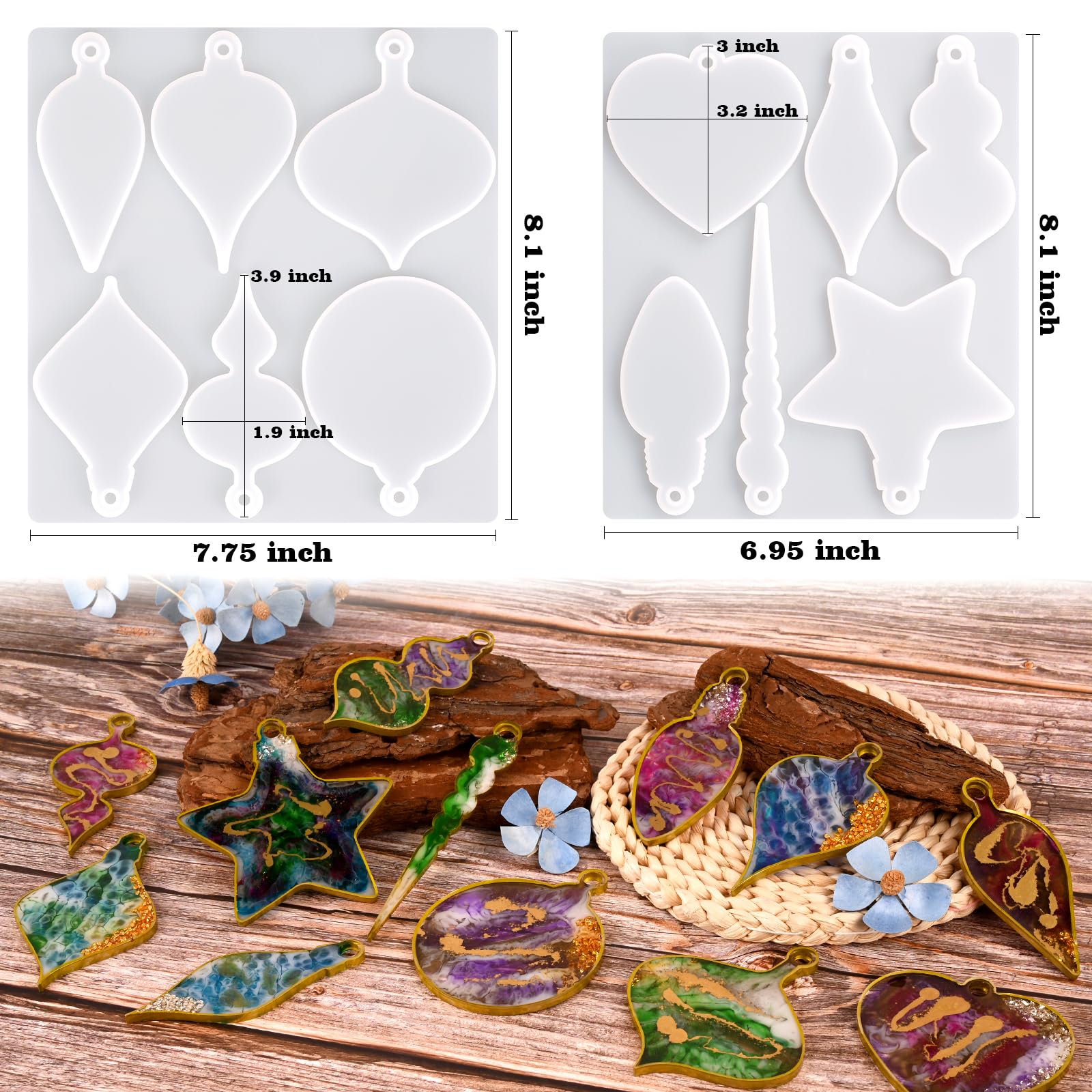 2-Piece Christmas Resin Silicone Molds for Epoxy - DIY Holiday Ornament & Jewelry Making - Perfect for Xmas Crafts, Pendants, and Festive Home Decor Gifts