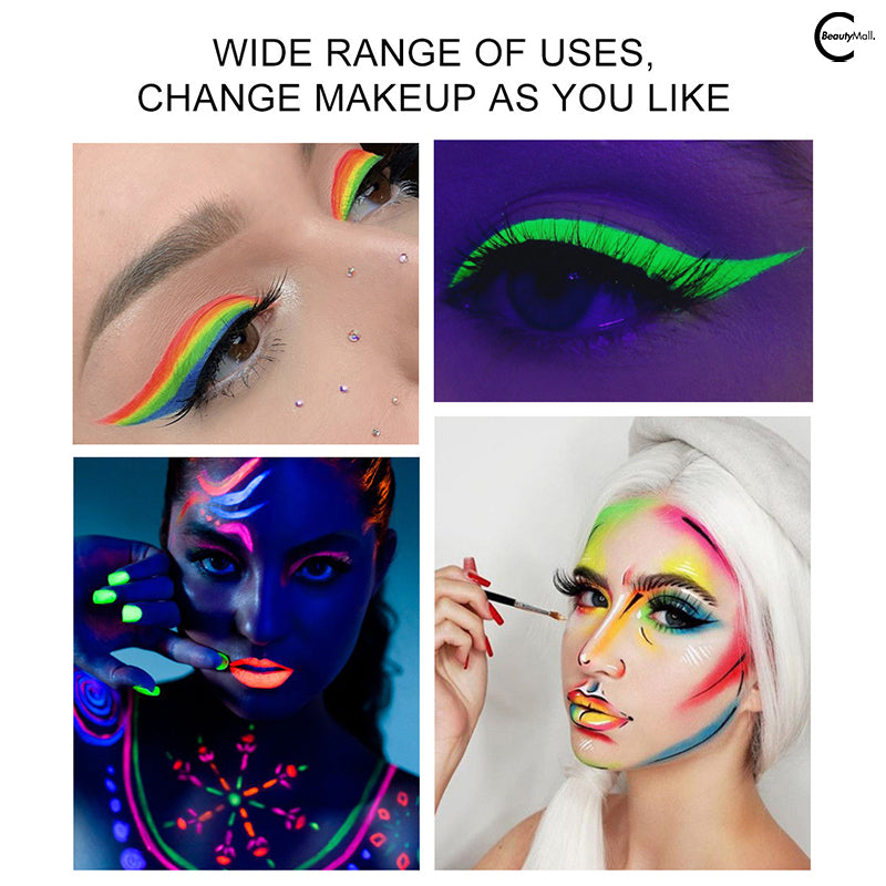 HANDAIYAN 12-Color Fluorescent Eyeshadow Palette - Long Lasting, Highly Pigmented, Vegan & Cruelty-Free - Perfect for Parties, Raves, and Night Out Makeup