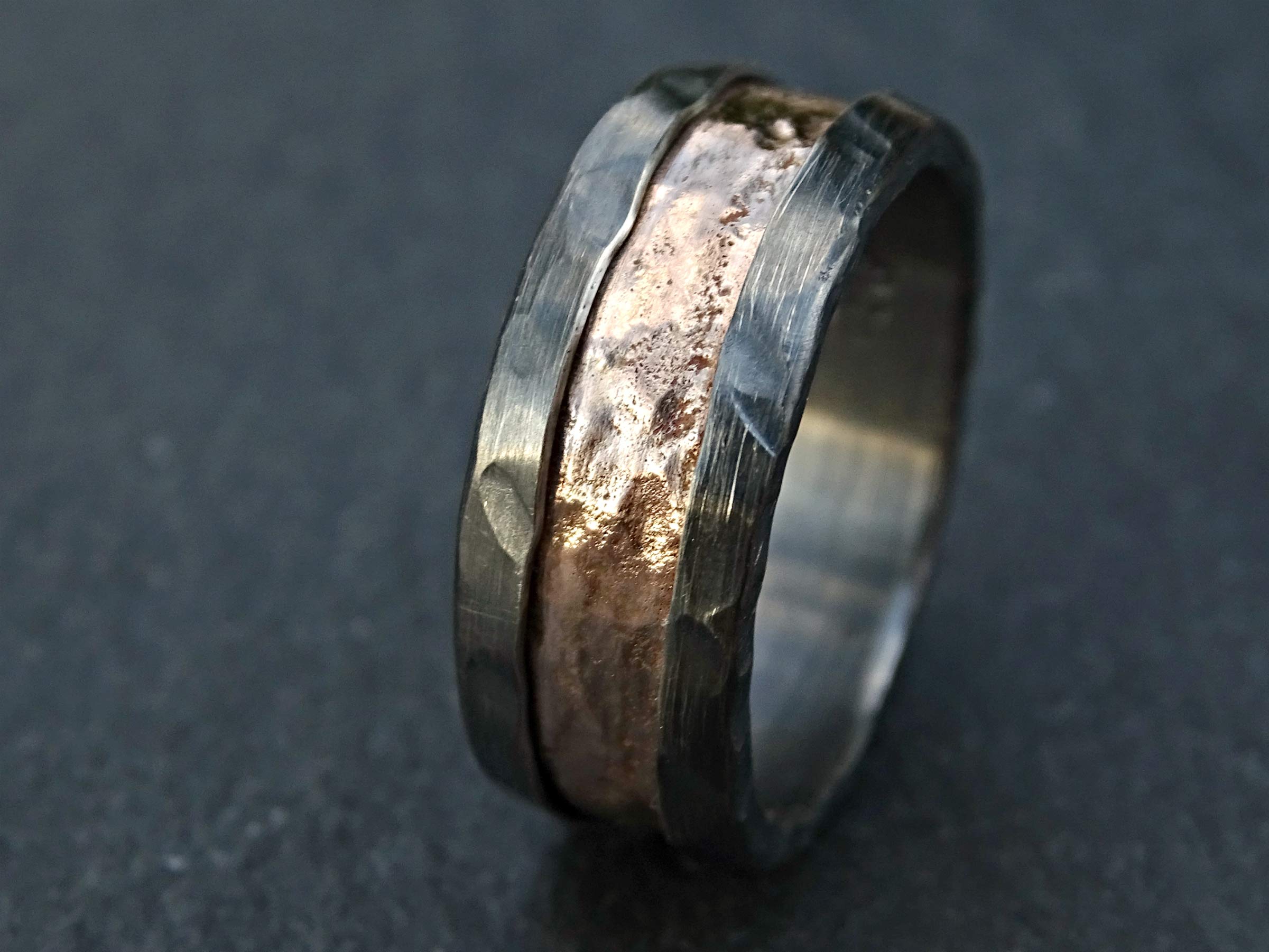 Viking Wedding Ring Rose Gold - Molten Gold Silver Band for Men, Unique Viking Engagement Ring, Perfect for Weddings, Anniversaries, and Special Occasions