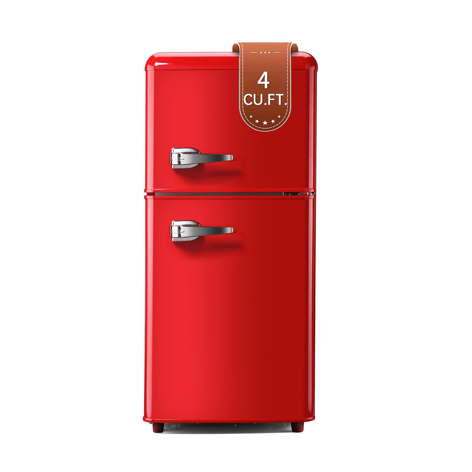 Retro Mini Fridge with Freezer - 2 Door Compact Refrigerator 4 Cu.Ft, Adjustable Thermostat - Vintage Style Small Fridge for Kitchen, Office, Dorm, Bedroom - Perfect for Beverages, Snacks & Food Storage (Red)