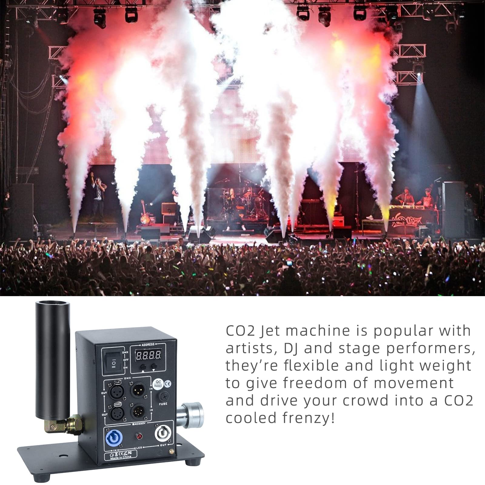 DMX Controlled Single Pipe Digital CO2 Jet Machine with 3M Gas Hose - Perfect for Party, Stage, DJ Events & Nightclub Shows