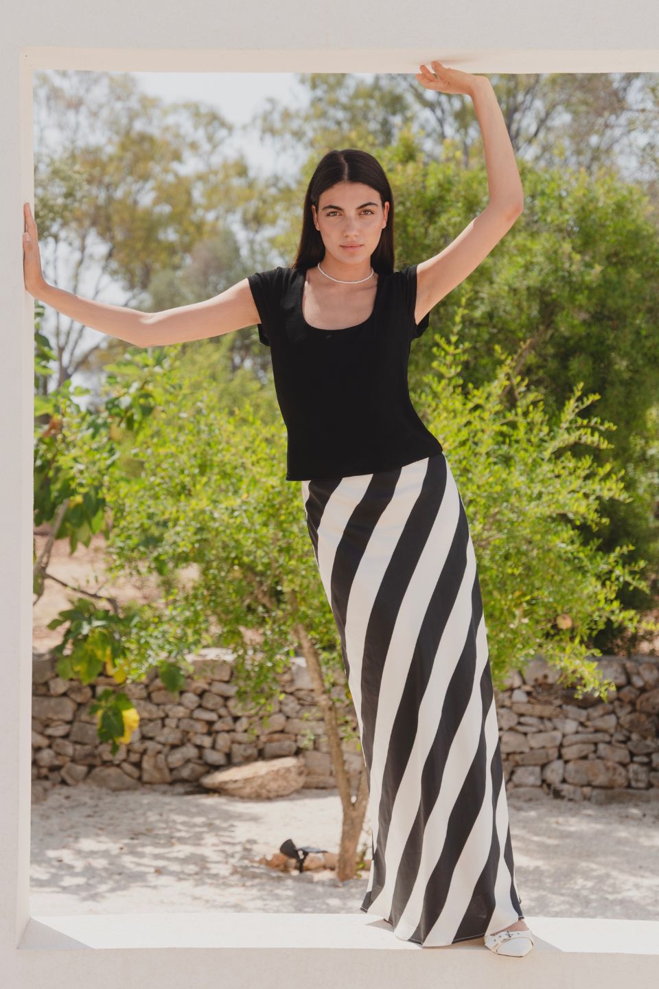 Elegant Black Satin Maxi Skirt with Fiery Stripe Design - Perfect for Evening Parties, Date Nights & Special Occasions