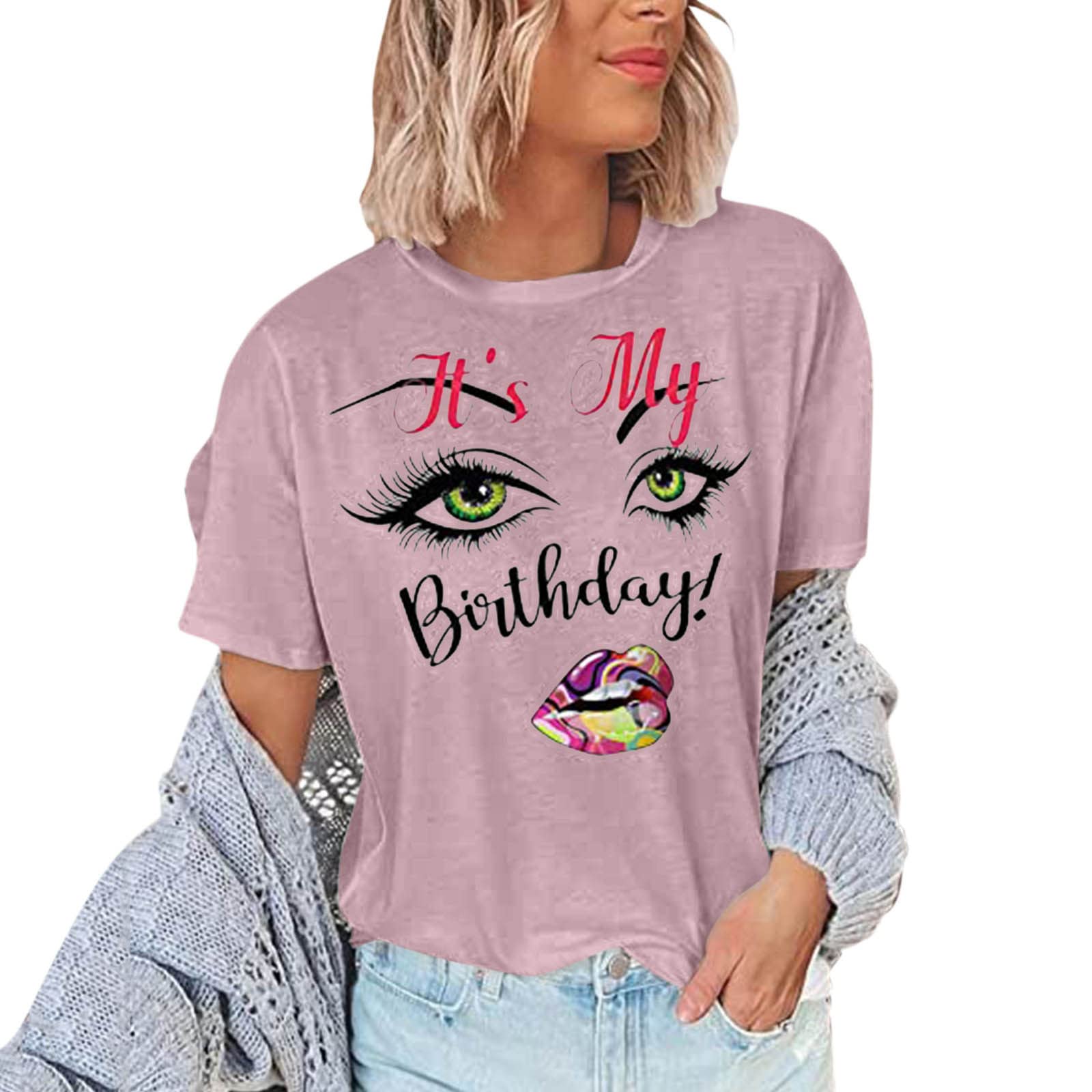 Women's Casual Letter Print O-Neck Short Sleeve Tummy Control Tops - Flattering Blouse for Work, Date Night & Everyday Wear