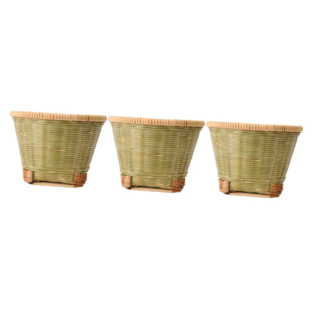 PRETYZOOM 3-Piece Woven Storage Baskets Set - Large Toy Organizer, Desk Stationery Holder & Tabletop Sundries Basket - Mini Woven Storage Box for Home, Office, Nursery Organization (Green)