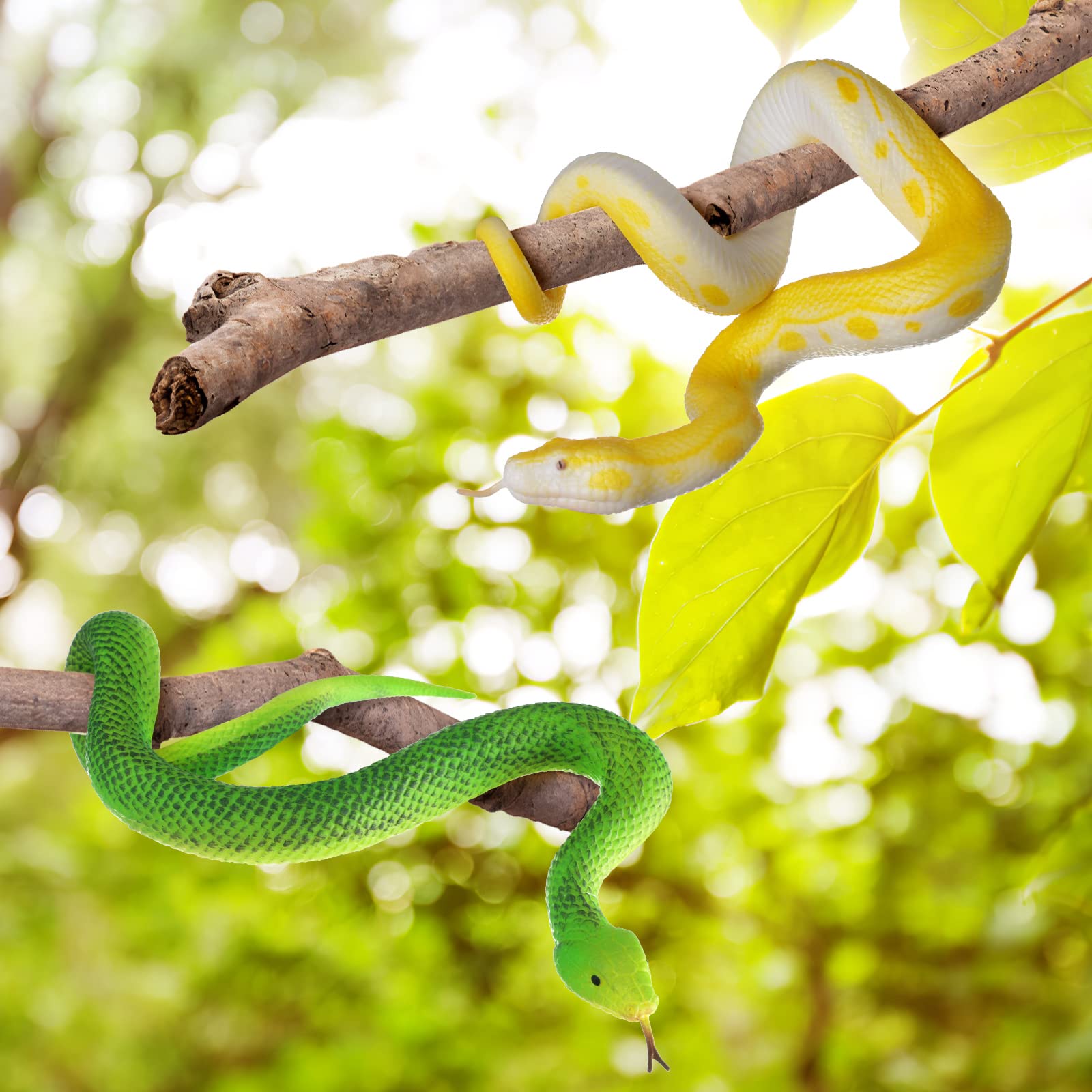 Realistic Fake Snake Toy - Stretchy Rubber Lifelike Snake Figure for Halloween Pranks, Stress Relief & Educational Play - Perfect Kids Birthday Party Gift (Green) | Great for Prank Gags, Classroom Learning & Sensory Play