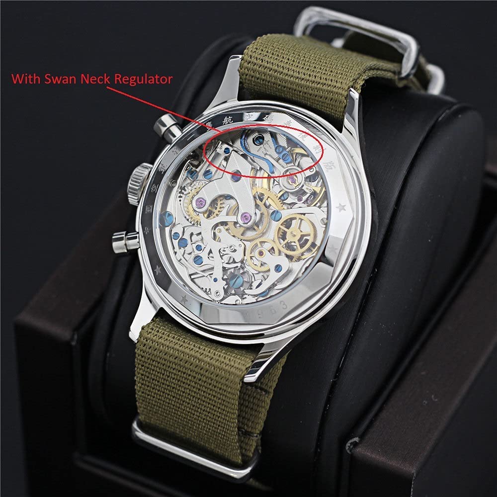 SEAKOSS Original 1963 Men's 38mm Pilot Chronograph Watch with ST1901 Mechanical Movement - Stainless Steel Case, Acrylic Domed Crystal - Vintage Military Style Dress Watch for Casual Wear, Business Attire & Aviation Enthusiasts
