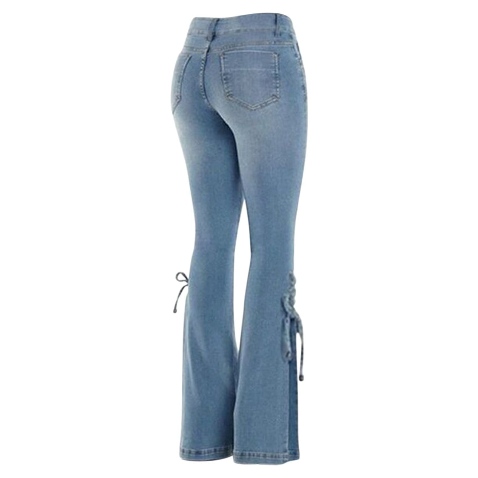 Vintage Women's Ripped Flare Jeans - Mid Waist Stretch Denim Pants for Streetwear & Casual Outfits