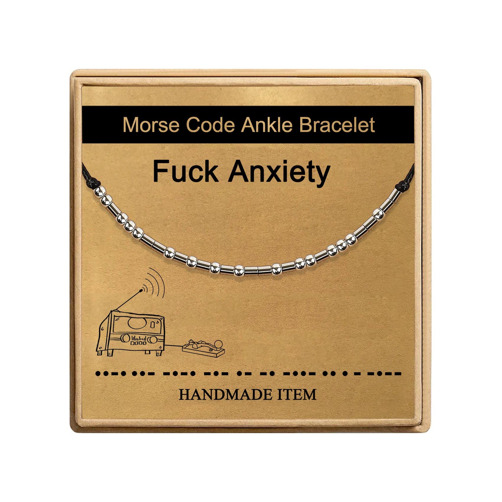QJLE Morse Code Anklet for Women - Handmade Rope & Stainless Steel Beads Ankle Bracelet Gift for Friend, Mom, Sister, Daughter | Perfect for Everyday Wear, Beach Outfits & Special Occasions