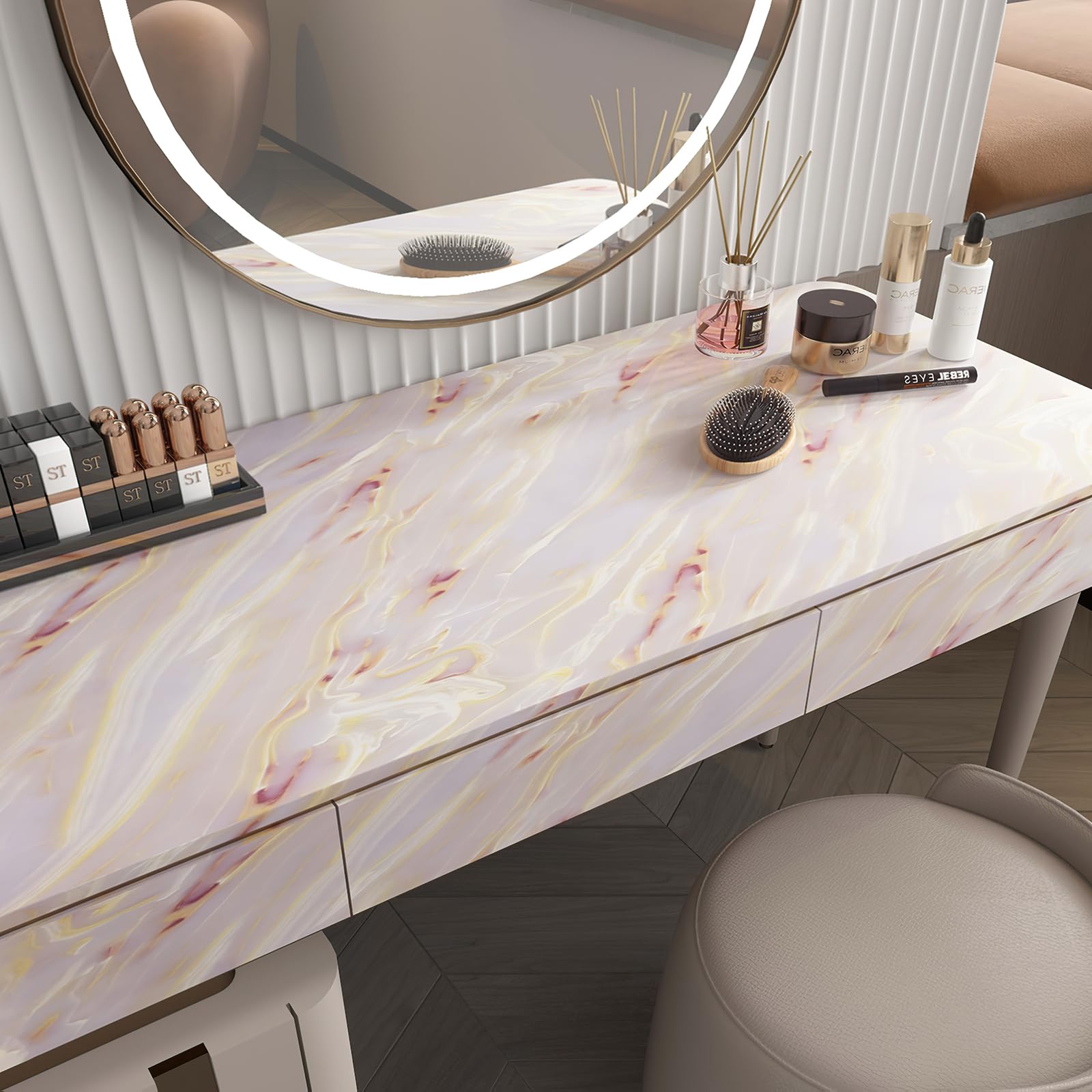 Boobest Pink Purple Glossy Marble Contact Paper - Peel and Stick Self-Adhesive Waterproof Wallpaper for Kitchen Cabinets, Drawers, Countertops & Walls (15.7