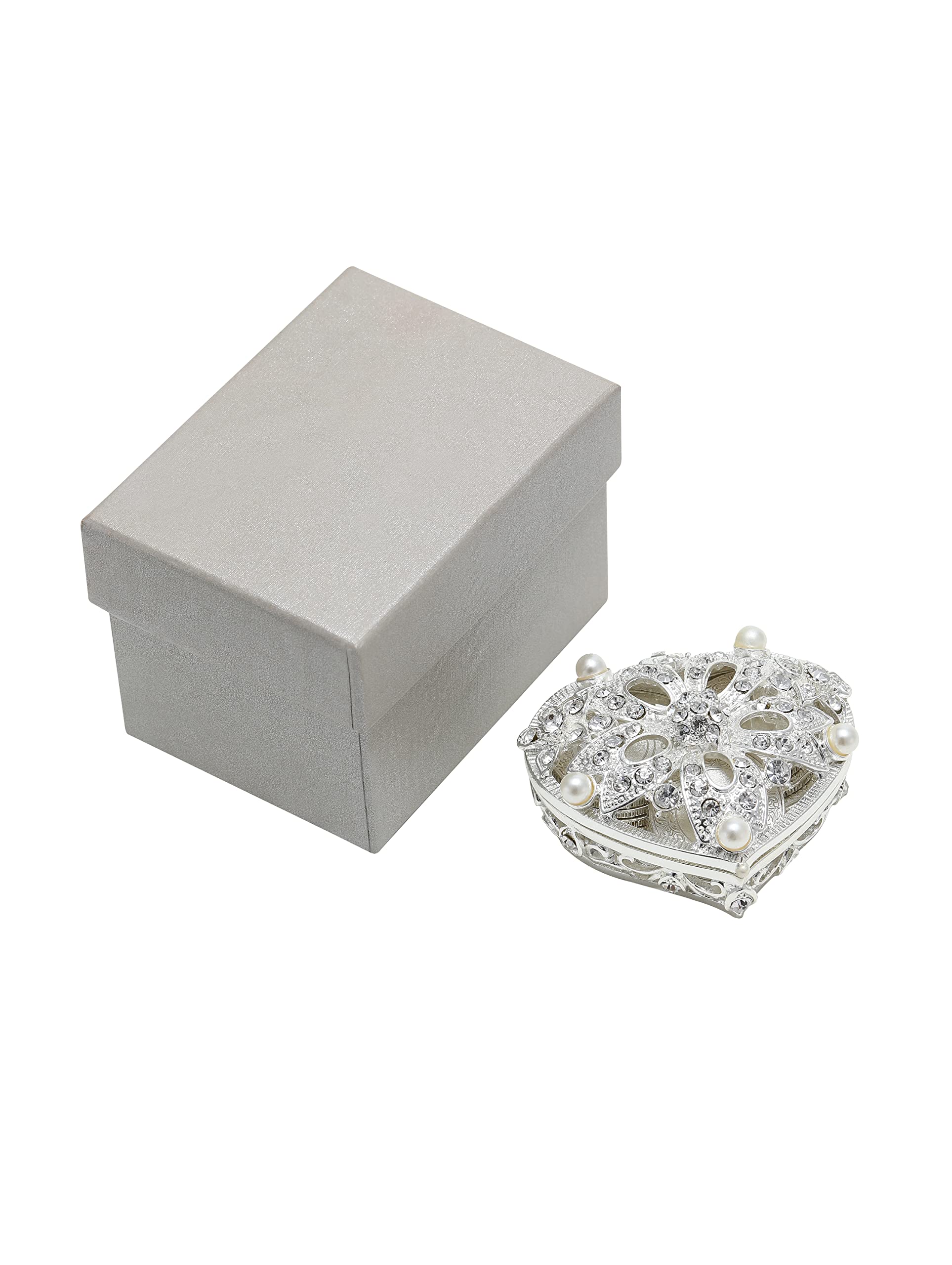 TINGKU English Silver Wedding Coins - Pearl & Crystal Heart Jewelry Box - Arras de Boda Unity Coins Set - Perfect for Wedding Ceremony Souvenirs & Anniversary Gifts