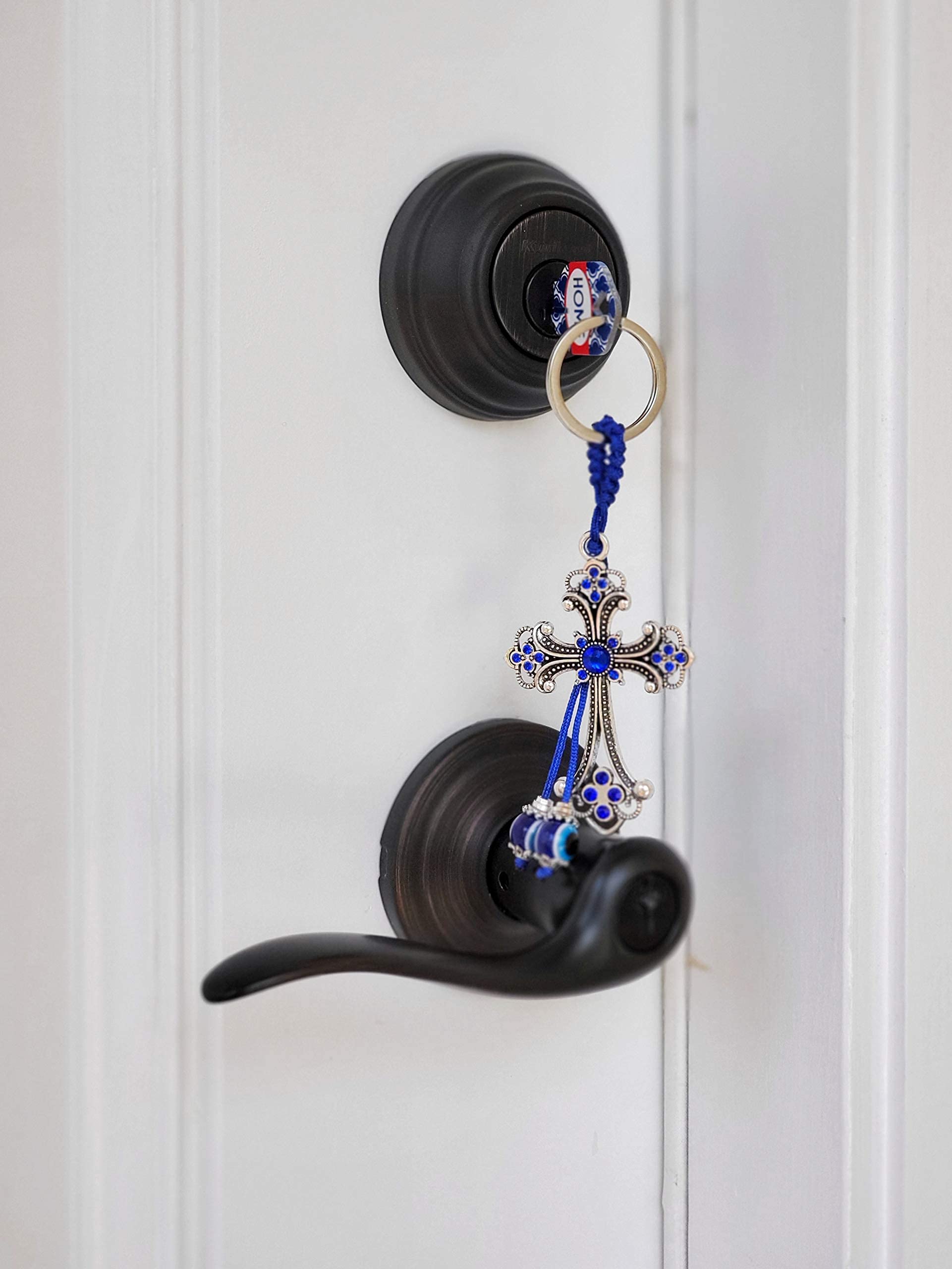 LUCKBOOSTIUM Cross Keychain with Evil Eye Tassel - Stylish Good Luck Charm for Keys, Bags & Car Mirrors | Trendy Home, Office & Car Accessory | Thoughtful Gift for Protection & Blessings | Perfect for Everyday Carry, Travel & Spiritual Protection
