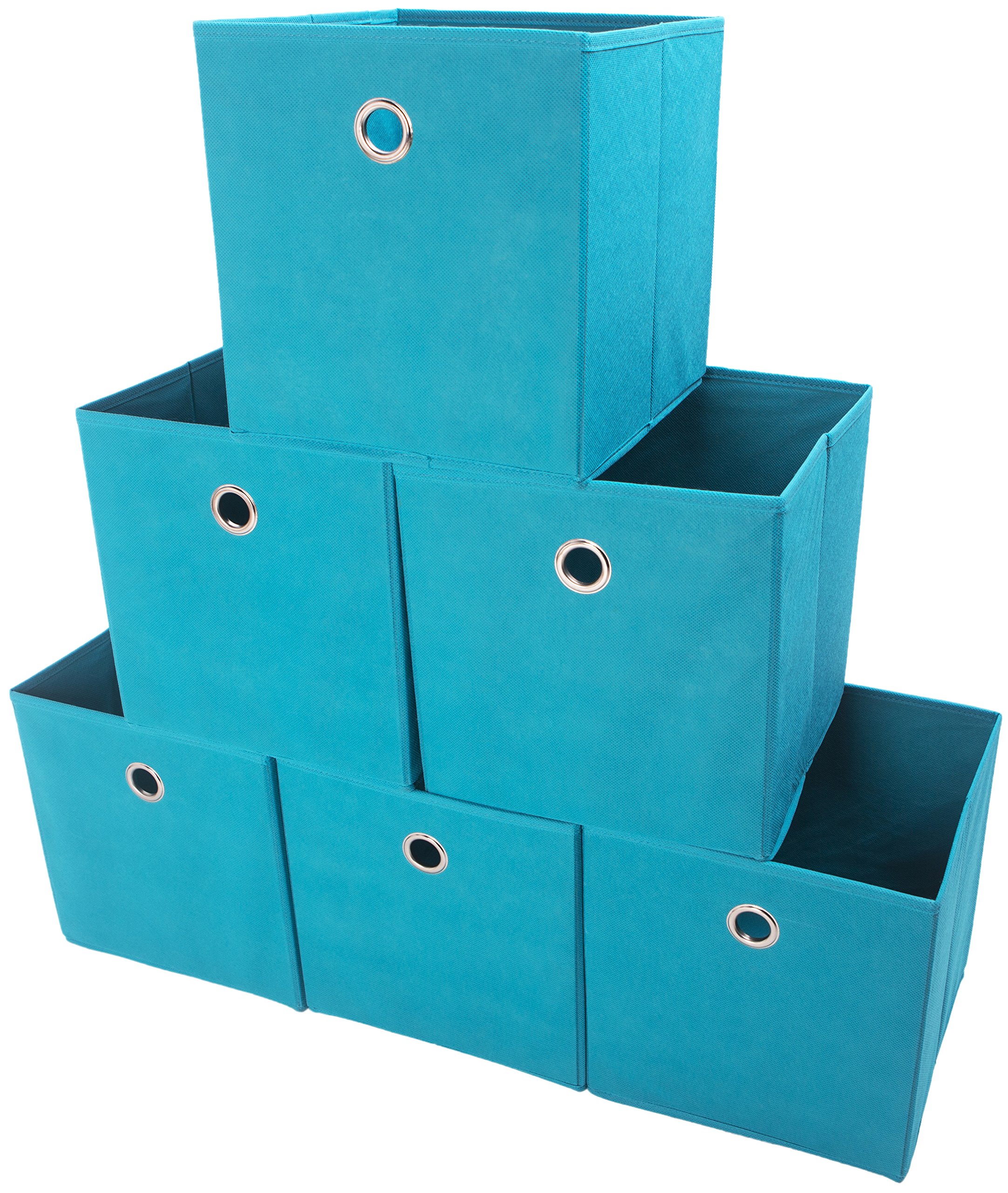 Foldable Fabric Storage Bins - Set of 6 Cube Organizers with Drawers for Closet, Nursery & Office Organization | Space-Saving Lake Blue Home Decor