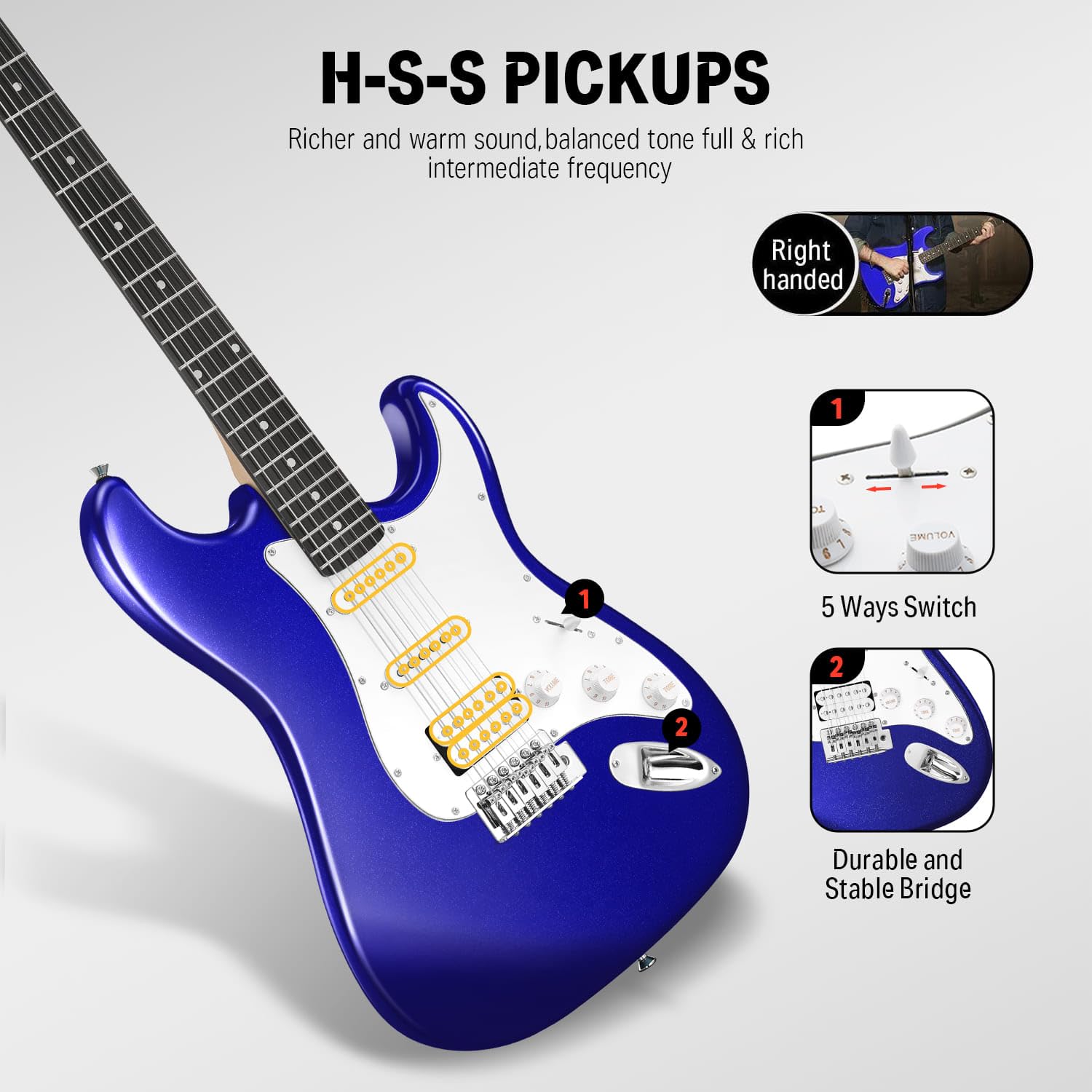 Donner 39-Inch Electric Guitar Kit with HSS Pickup - Purple Sapphire Blue Finish, Amp, Gig Bag, Tuner, Capo, Strap, Cable & Picks | Complete Starter Set for Beginners, Practice & Live Performances