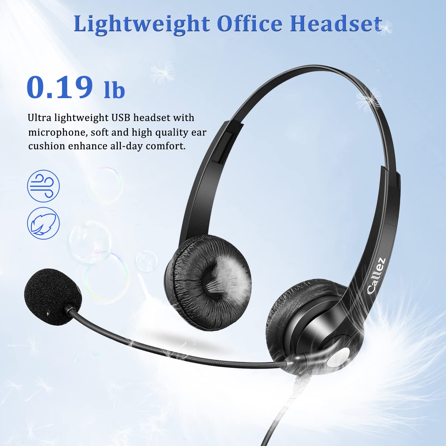 USB Computer Headset with Noise Cancelling Microphone - Adjustable Over-Ear Headphones for Laptop, PC, Skype, Zoom, MS Teams - 2M Cable with In-Line Controls - Perfect for Home Office, Business Calls & Online Meetings