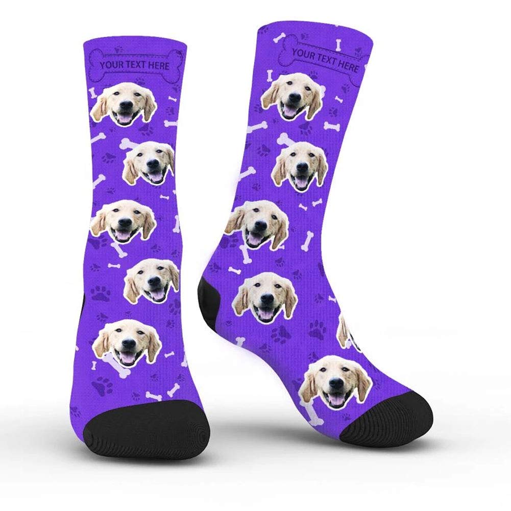Custom Personalized Dog Face Socks with Name & Photo - Colorful Funny Crew Socks for Men & Women - Perfect Gift for Pet Lovers, Birthday & Christmas Presents