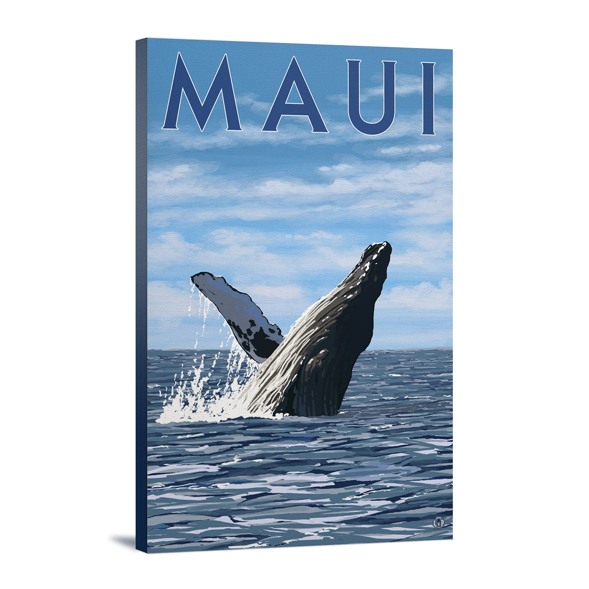 Lantern Press Maui Hawaii Humpback Whale Wrapped Canvas Wall Art - 16x24 Inches Ocean Themed Home Decor for Living Room, Bedroom & Office