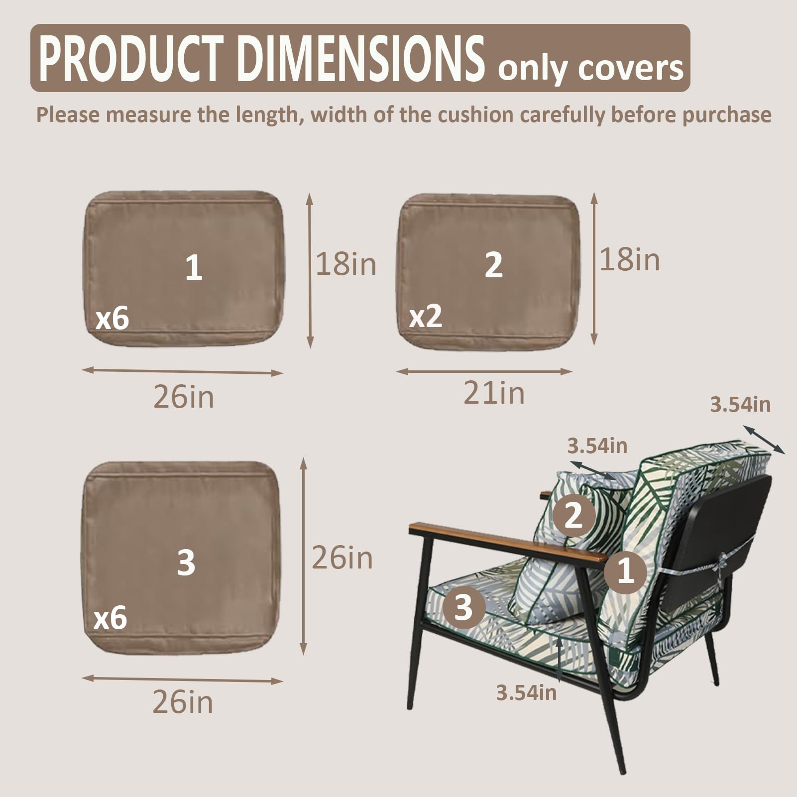 14-Piece Waterproof Outdoor Sectional Cushion Covers - Khaki Patio Furniture Slipcovers for Sofa, Loveseat & Chair - All-Weather Protection for Backyard, Deck & Poolside Use (14pcs)
