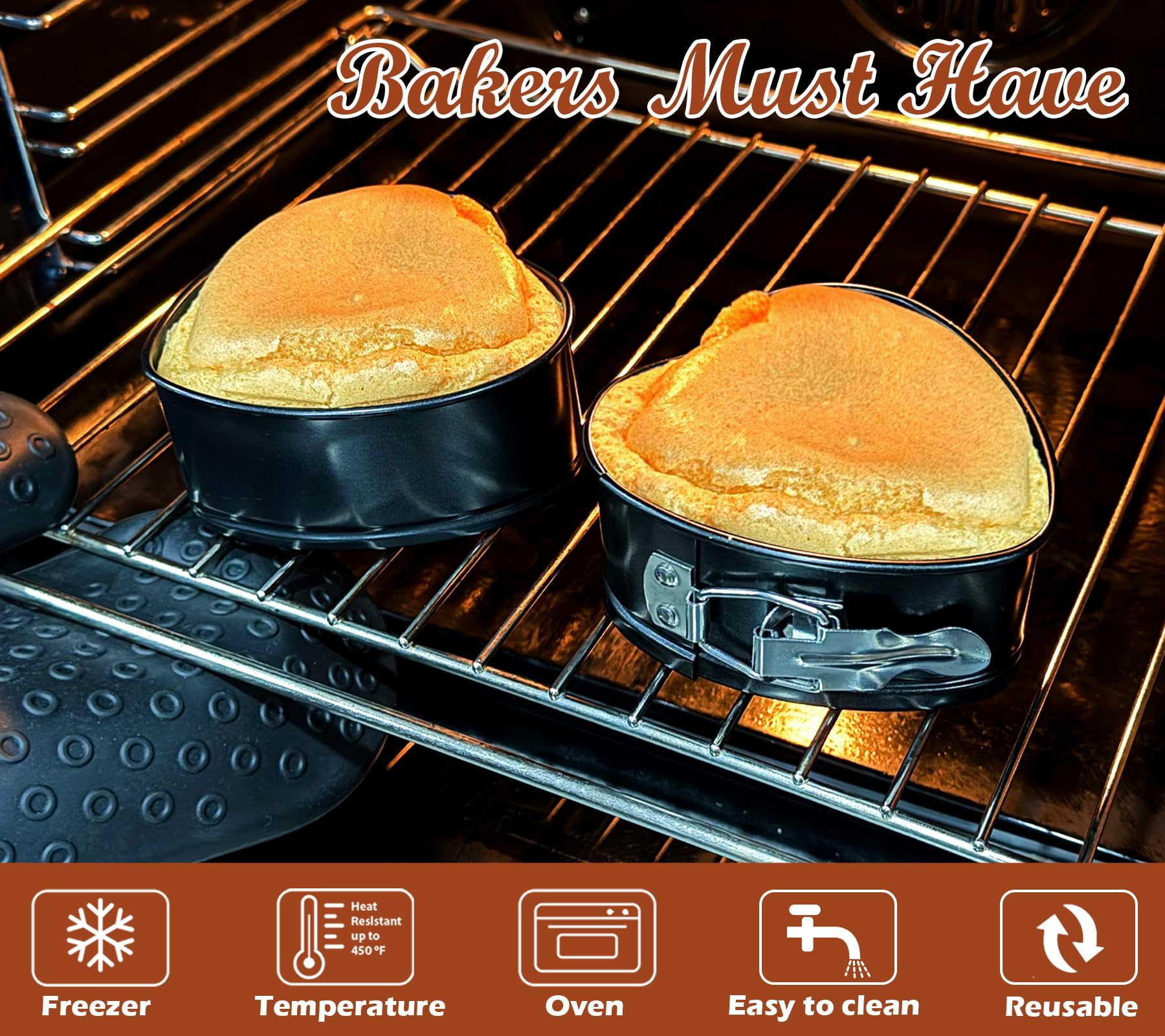 Heart Shaped Springform Pan Set of 2 - 4 Inch Mini Cheesecake Baking Molds for Oven, Air Fryer & Instant Pot - Perfect for Valentine's Day, Anniversaries & Romantic Desserts