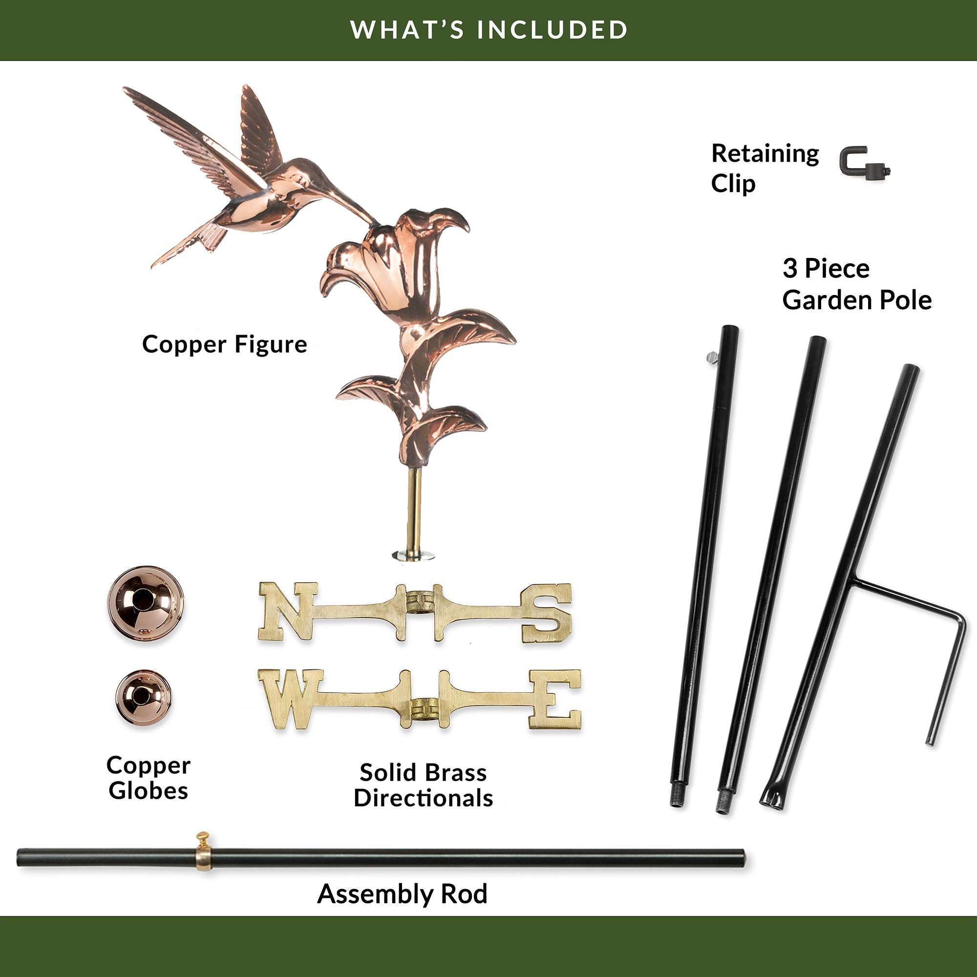 Hummingbird Garden Weathervane - Handcrafted Copper Outdoor Decor for Yard, Patio & Garden - Perfect for Rustic Home & Farmhouse Style