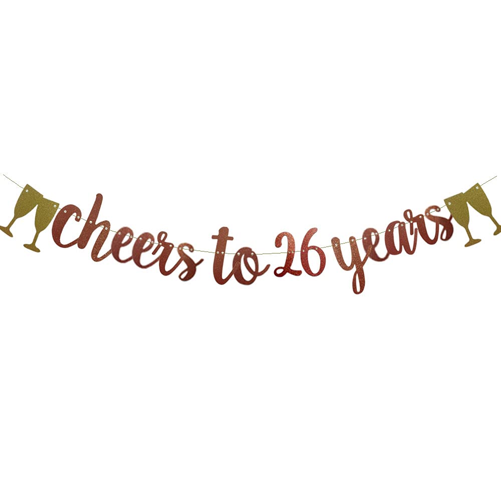 Rose Gold Glitter 26th Anniversary Banner - Pre-Strung Party Decor for Wedding, Birthday Celebrations | Perfect for 26 Years Together Milestone & 26th Birthday Party Backdrop