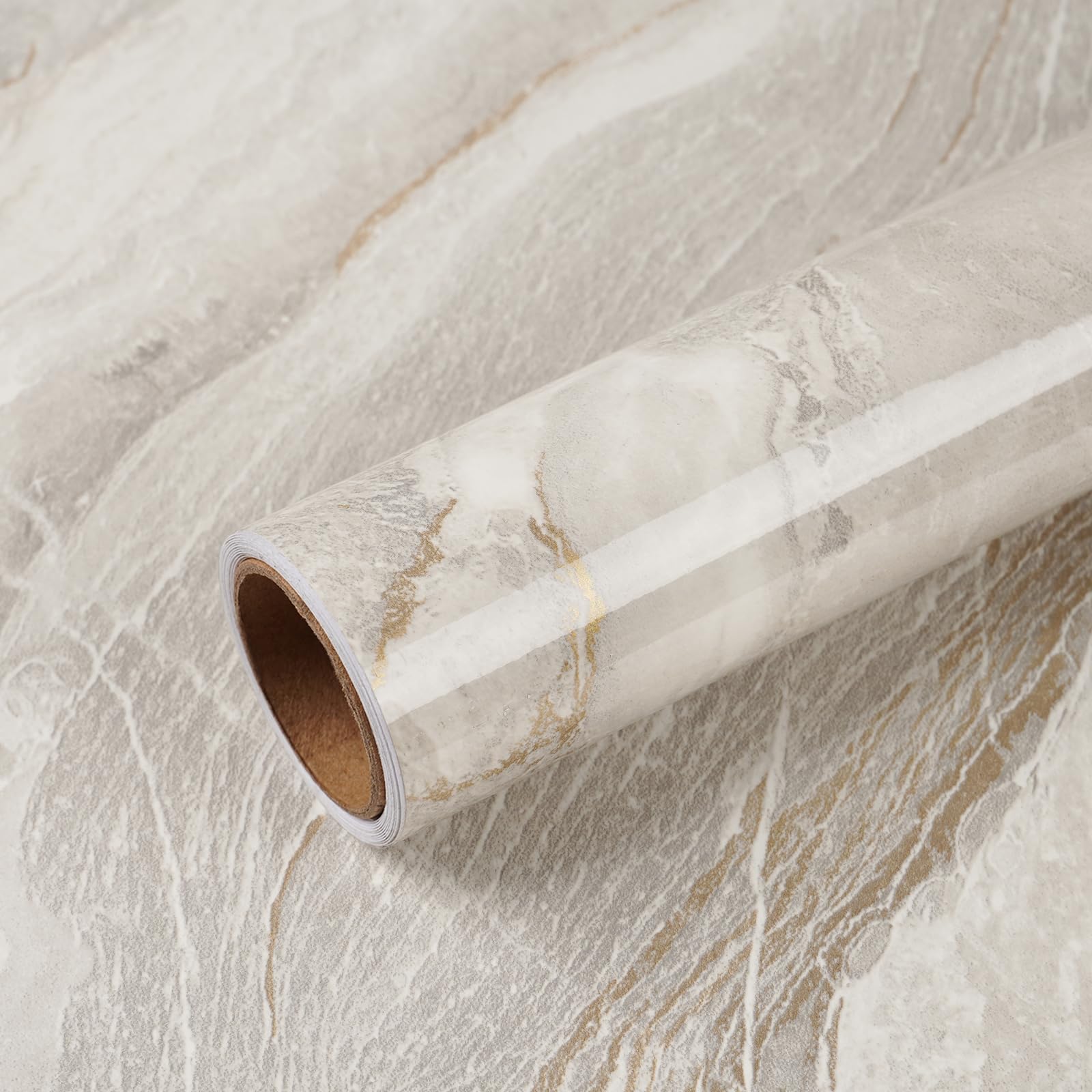 VEELIKE 15.7''x118'' Beige Gold Liquid Marble Contact Paper - Peel & Stick Waterproof Granite Countertop Cover - Self-Adhesive Vinyl Roll for Kitchen, Bathroom, Table & Wall Decor - Perfect for Home Renovation, DIY Projects & Furniture Upcycling