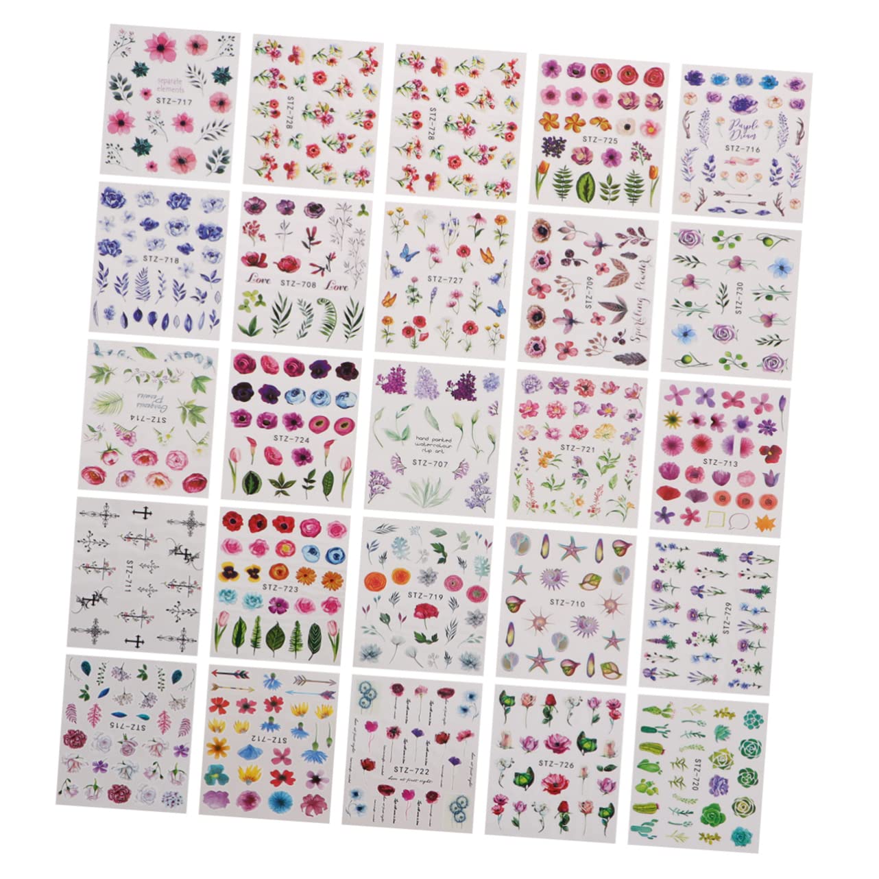 FRCOLOR 24 Sheet Water Transfer Nail Stickers - Floral & Decorative Nail Decals for DIY Manicure, Self-Adhesive Nail Art Tips for Women & Girls - Perfect for Parties, Weddings, and Salon Nail Designs