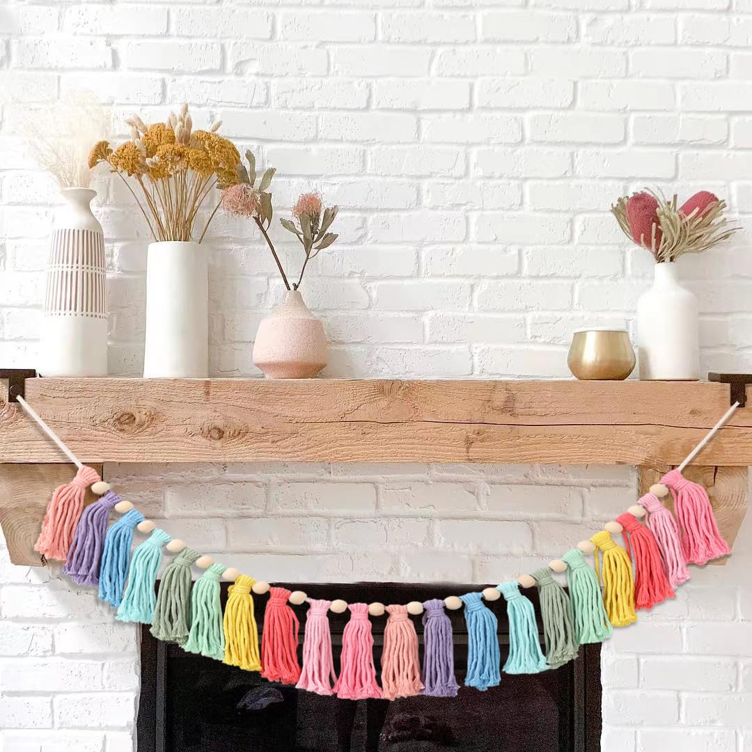 Boho Rainbow Tassel Garland - Wall Hanging Decor for Baby Shower & Party
