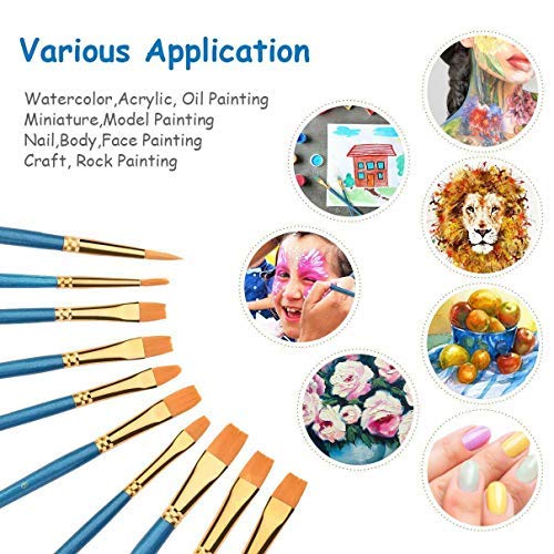10-Piece Paint Brush Set with 10 Paint Palette Trays - Professional & Kids Art Supplies for Watercolor, Acrylic, Oil Painting - Perfect for Artists, Students, Classroom & DIY Craft Projects