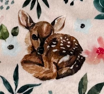 Soft Pink Deer & Flower Minky Baby Lovey Blanket 25x18 - Perfect for Nursery, Stroller, and Snuggling