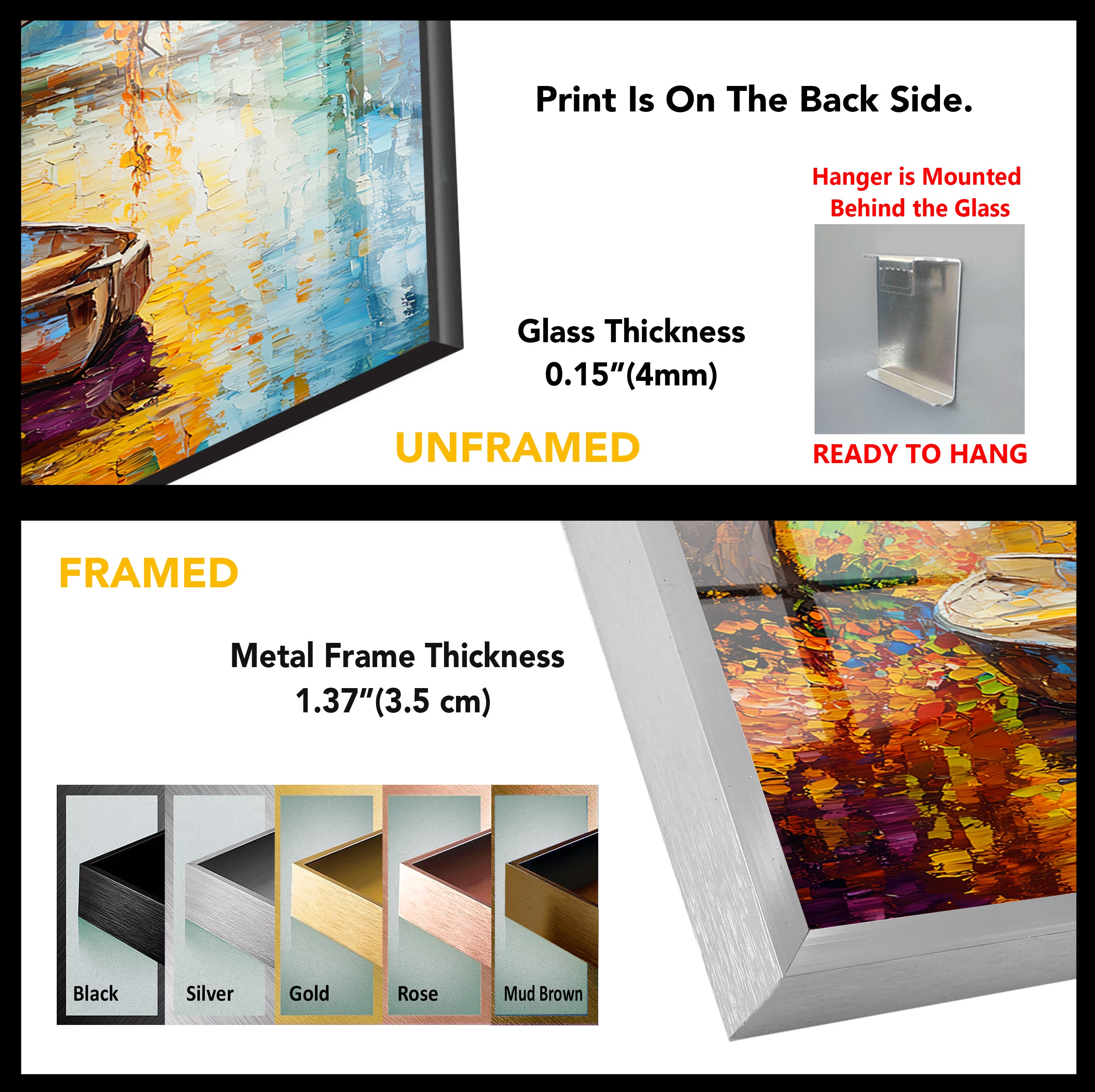 Vibrant Afremov Boat Painting - Stunning Glass Wall Art for Home & Office Decor - Perfect for Living Room, Bedroom, or Gift