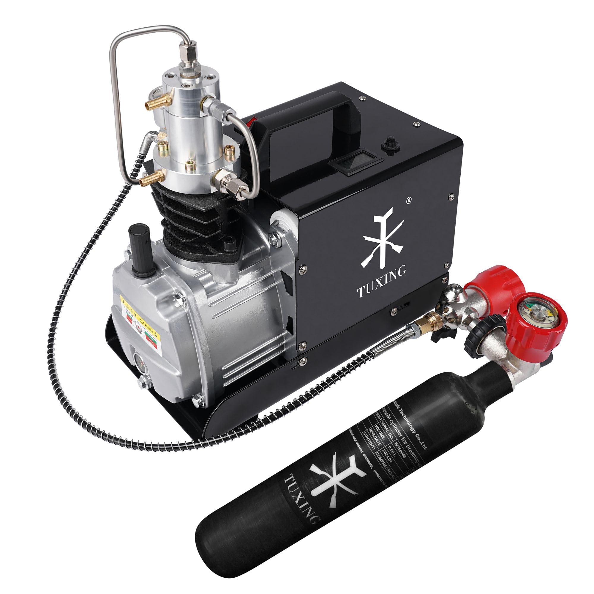 TUXING 4500Psi PCP Air Compressor with Adjustable Auto Stop - High Pressure Water Cooling Pump for PCP Air Rifles & Scuba Tank Charging - 110V Portable Compressor for Hunting, Paintball & Diving (Model TXES022)